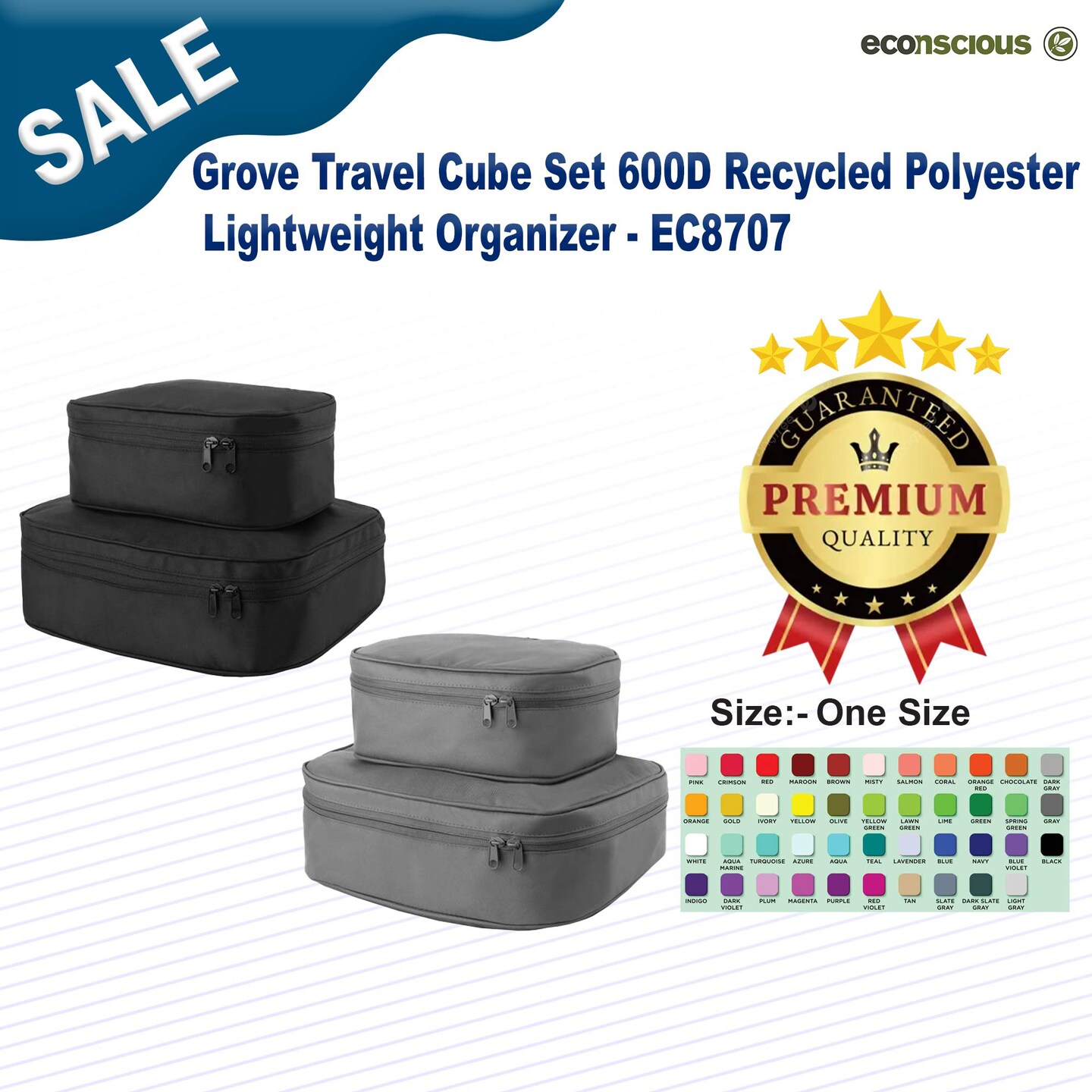 Econscious® Grove Travel Cube Set 600D Recycled Polyester Lightweight Organizer