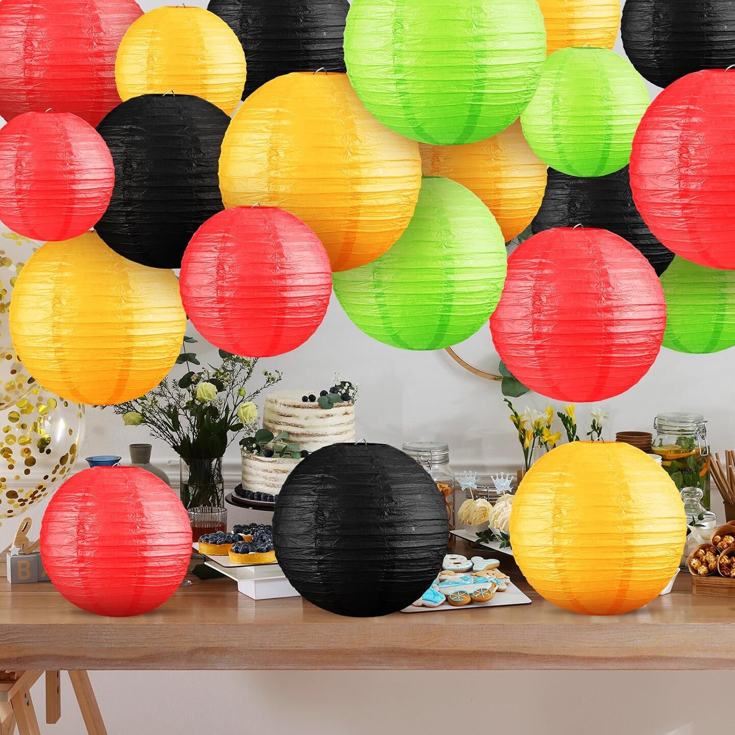 24 Pcs Juneteenth Decorations Juneteenth Paper Lantern Decor Black Red Green Yellow Assorted Round Hanging Lanterns