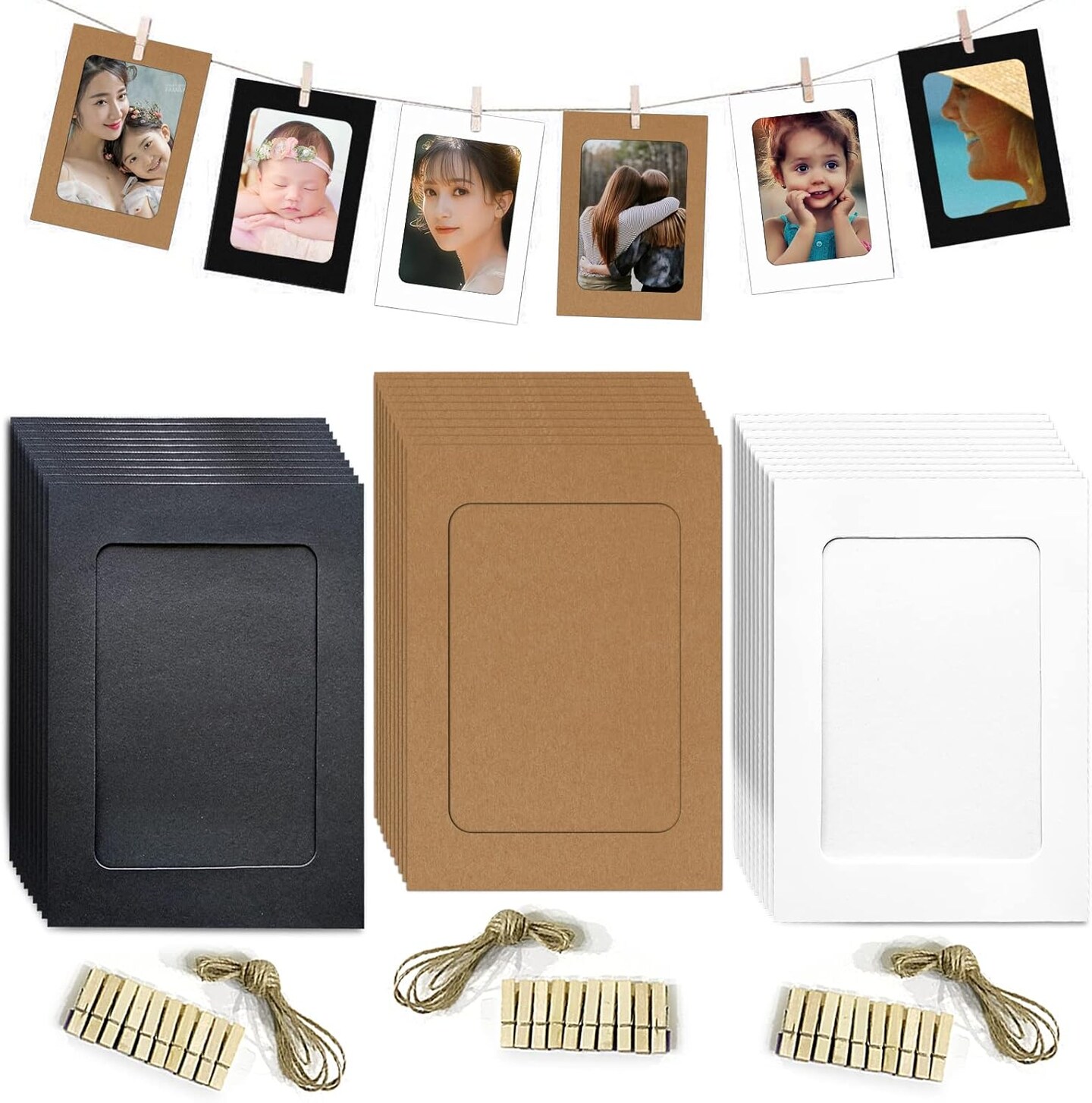 4x6 Picture Frames collage wall decor Paper Photo Frame with 30 Wood Clips