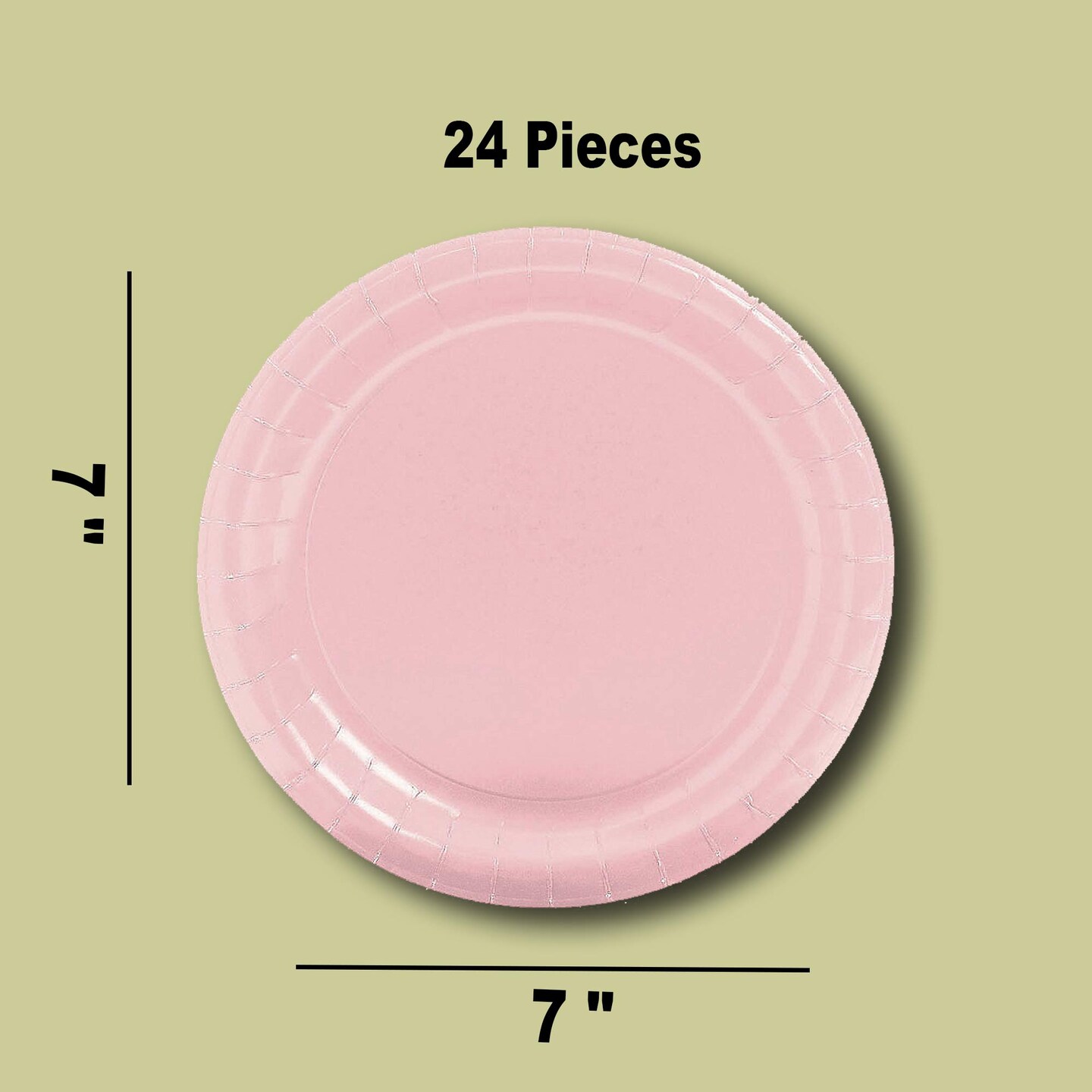 24 Count Light Pink Color Round Paper Plates for Birthday Parties 7&#x22;