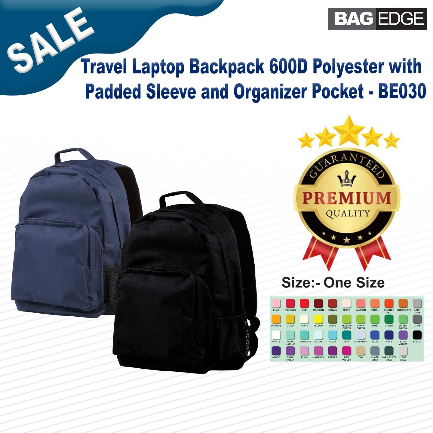 BAGedge® Travel Laptop Backpack 600D Polyester with Padded Sleeve and Organizer Pocket