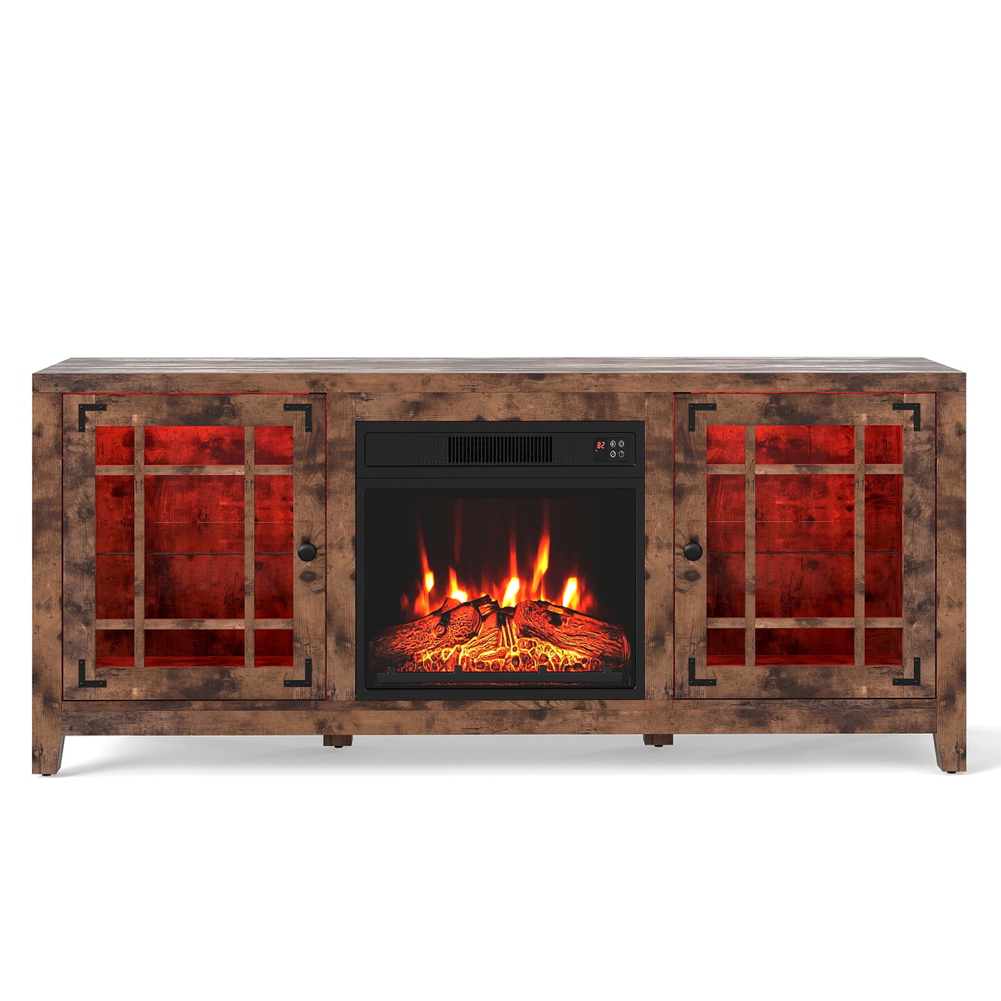 Brown 58" Fireplace TV Stand with LED Lights and 18" Electric Fireplace