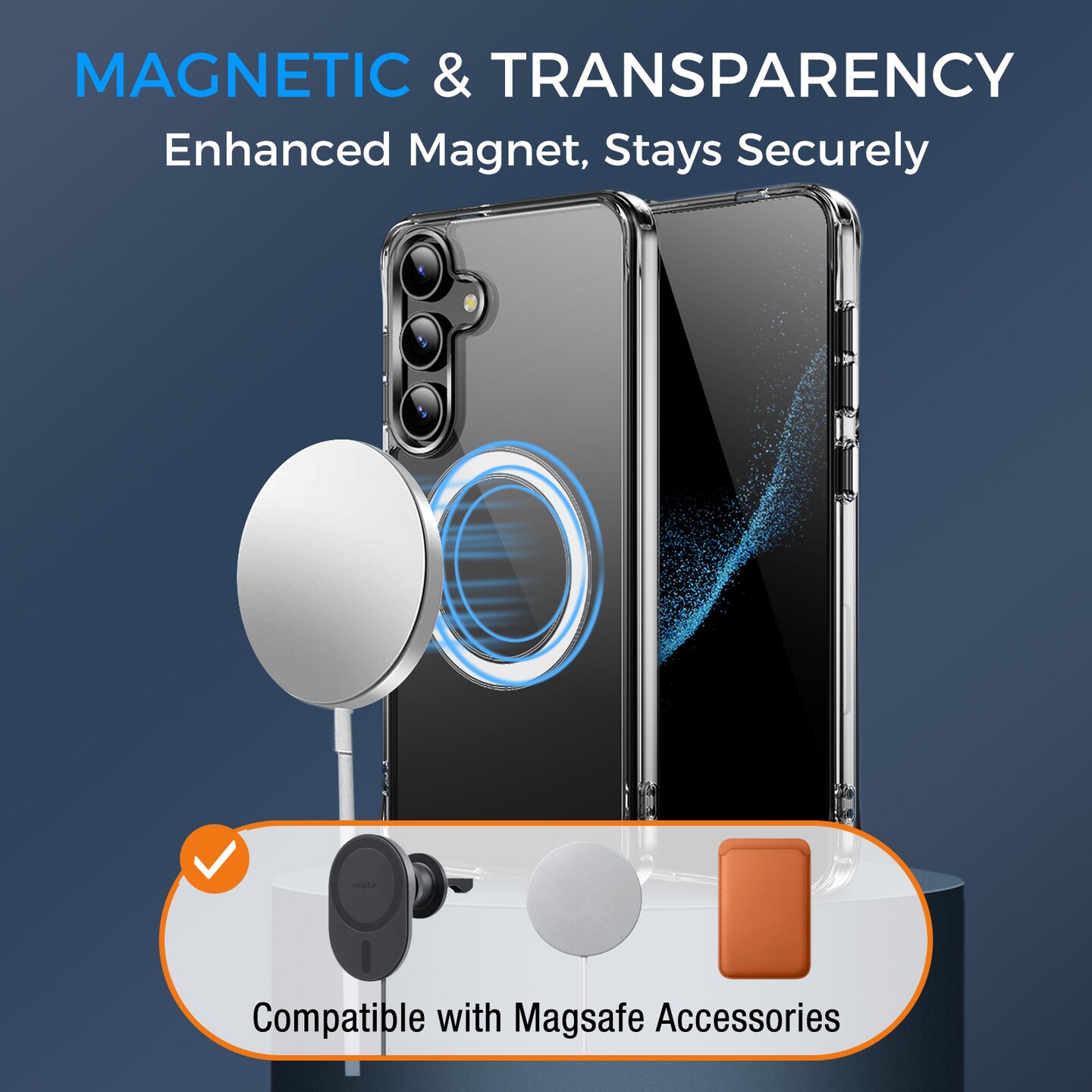 Clear Magnetic Case for all SAMSUNG Galaxy S25 series, S26 models & A17, with Ring Stand, Shock Absorbing Bumper, Fingerprint Resistant