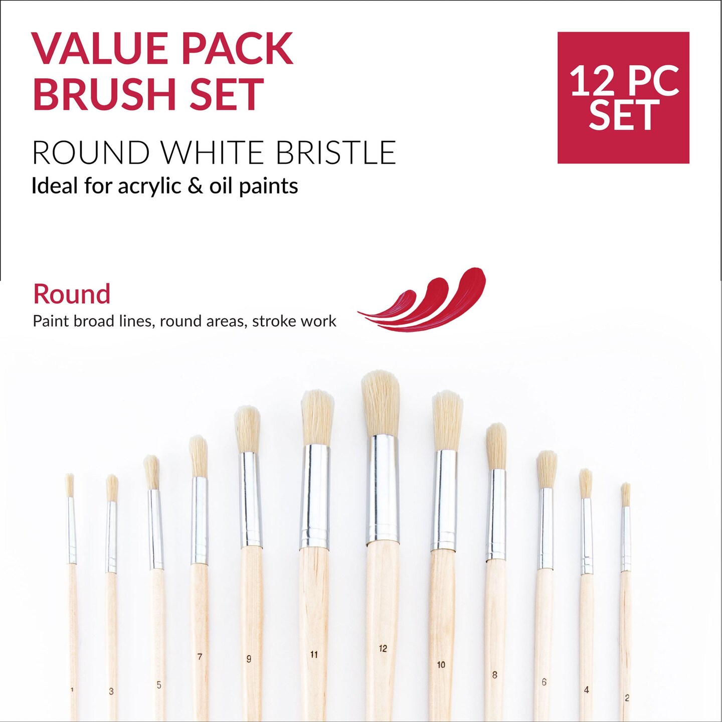 RSET-9602 | 12pc Stiff White Bristle Round Brush Set