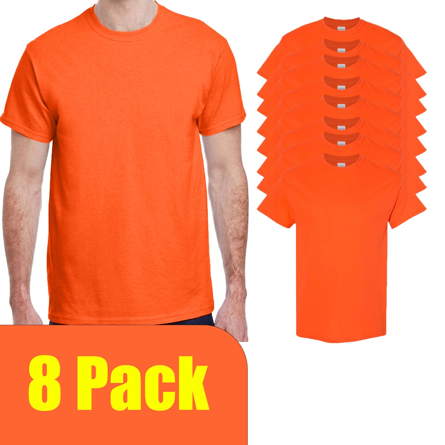 Gildan Heavy Cotton Crewneck T-Shirt Craft Bundle, Orange Unisex Short Sleeve Blanks for DIY Printing (2–14 Pack)