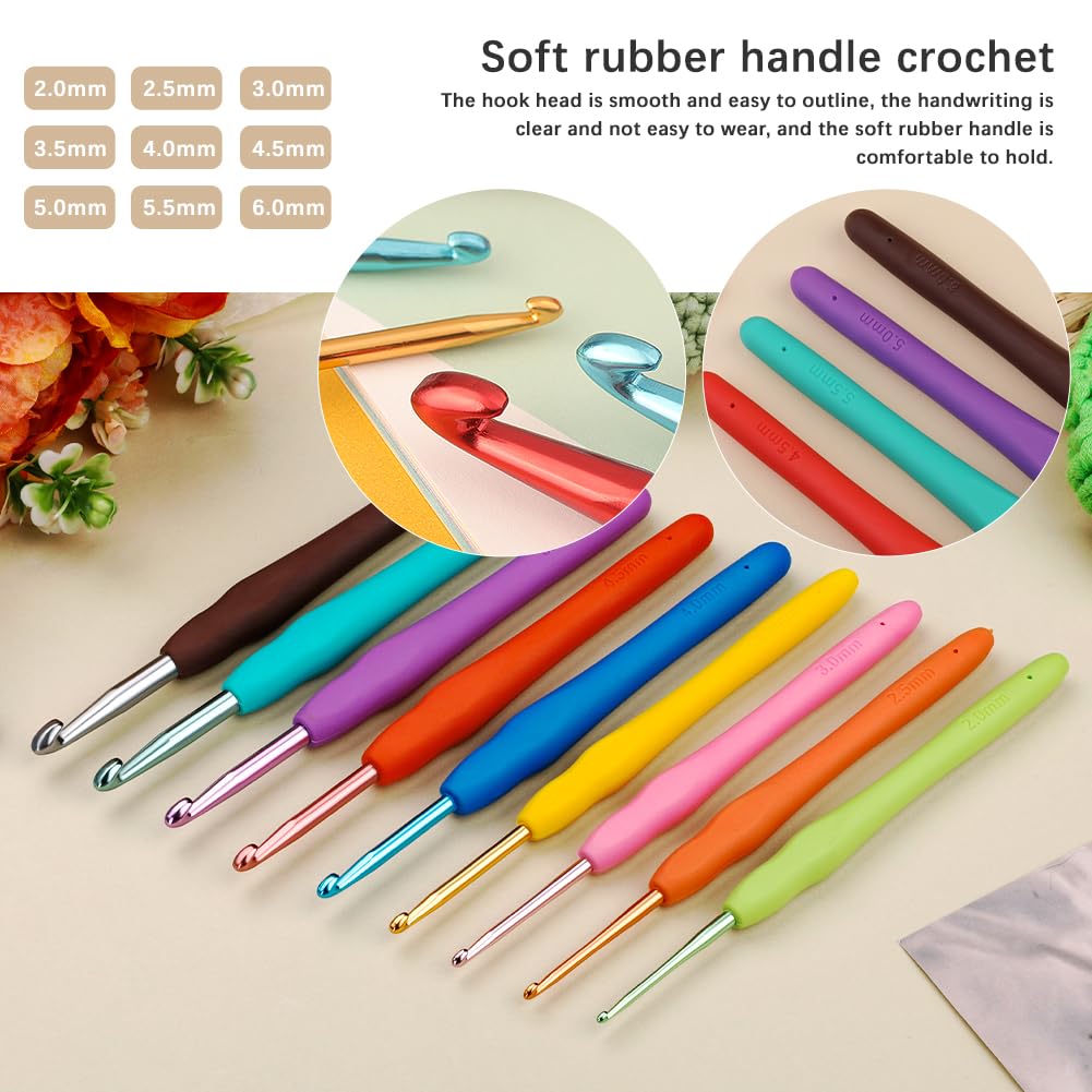 Crochet Kit for Beginners Adults, 107pcs Starters Knitting Kit Include Crochet Yarn, Ergonomic Crochet Hooks, Knitting Tool Supplies for Travel Craft DIY