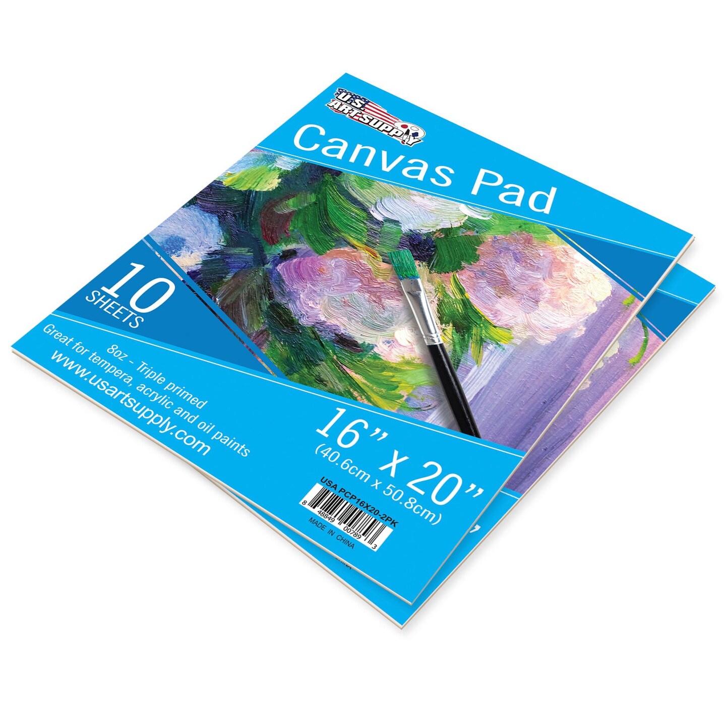 16&#x22; x 20&#x22; 10-Sheet 8-Ounce Triple Primed Acid-Free Canvas Paper Pad (Pack of 2 Pads), Canvas Paper for Acrylic Painting