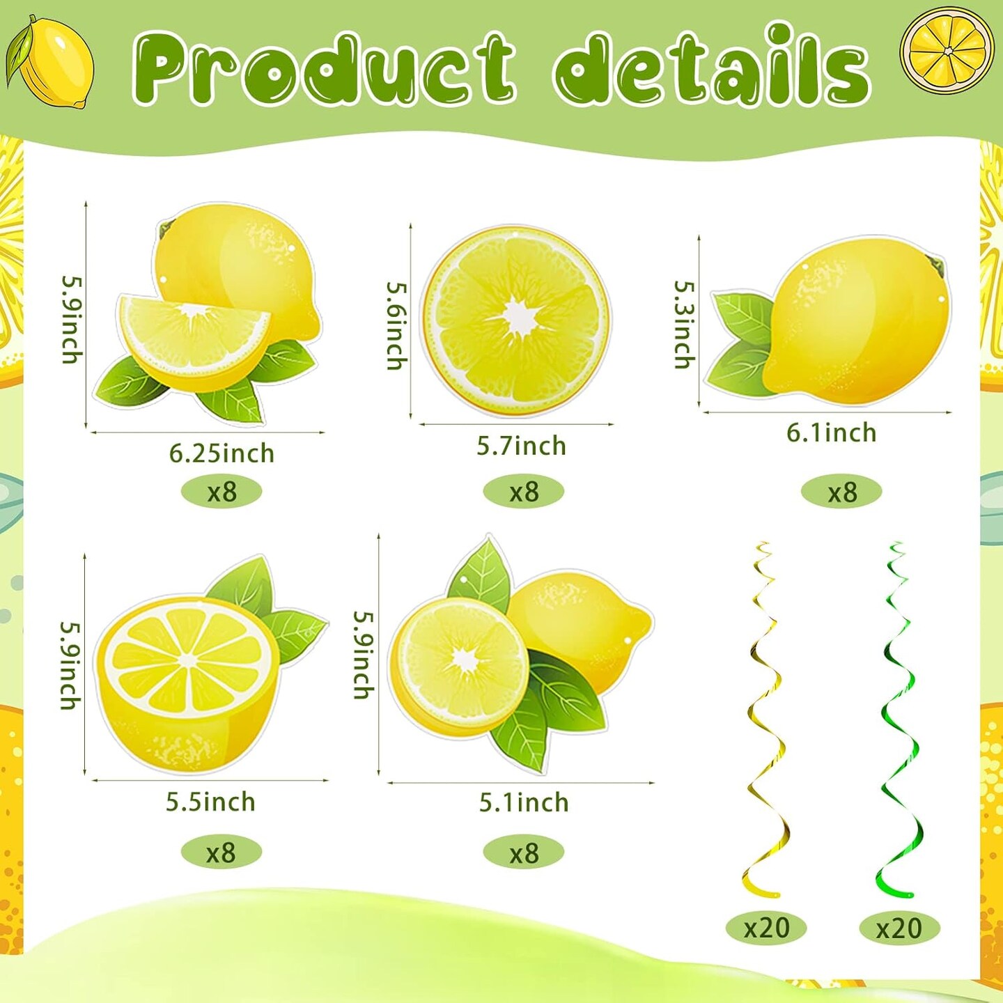 40-Piece Lemon Hanging Swirl Decorations | Citrus Lemonade Foil Ceiling Danglers for Summer Fruit Theme Birthday, Baby Shower & Kids Party Supplies
