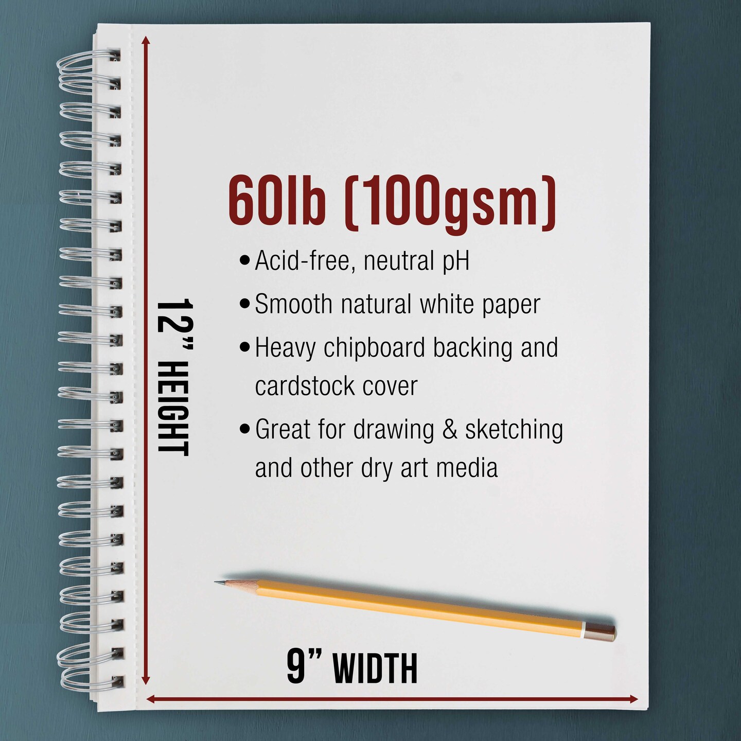 9"x12" Sketch Book Pad, 2 Pack (100 Sheets Each), 60lb (100gsm) Spiral Bound - Sketching, Drawing Pad, Acid-Free Paper - Sketch Pads For Adults, Students: Colored Pencils, Charcoal