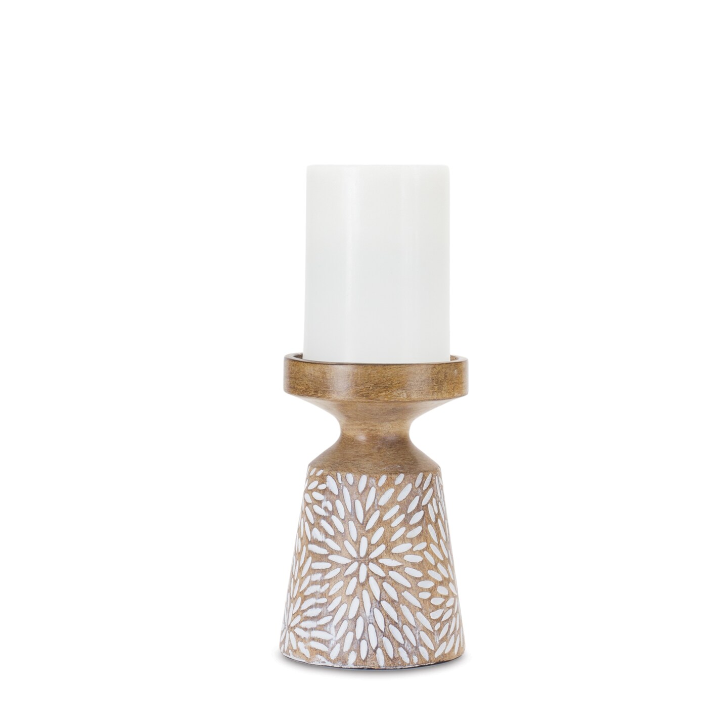 Resin Pillar Candle Holder Set Wood Grain Design Brown White Home Decor