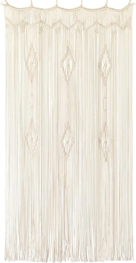 Macrame Curtain Long Cotton Window Panel Boho Curtains for Bedroom Wedding Backdrop Room Divider Doorway Closet Apartment 35''W x 70''L