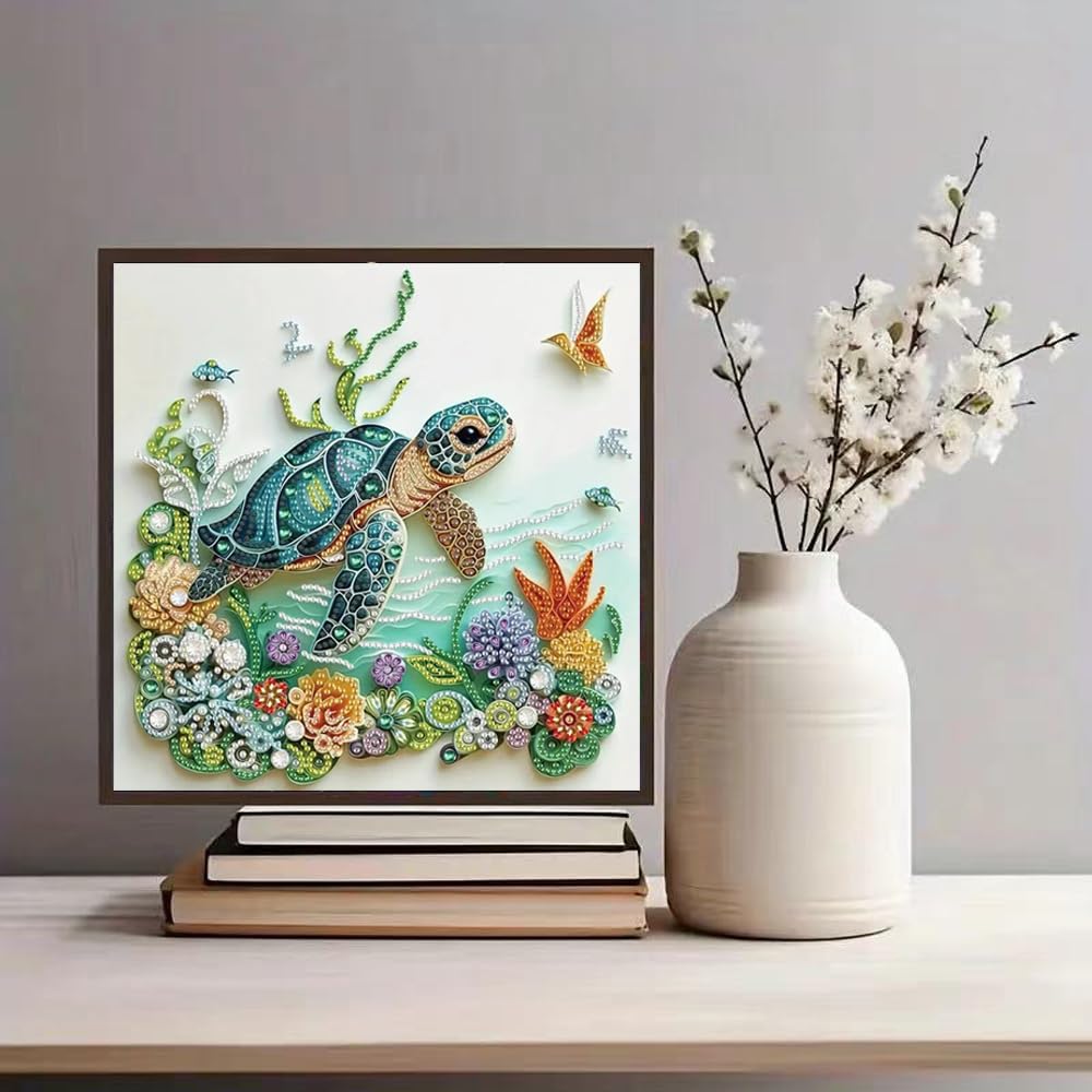 Sea Turtle Animal Special Shape Diamond Art Kits for Adults,5D Diamond Painting Kits for Beginner,DIY Diamond Crystal Rhinestones Painting Kits for Home Wall Decor Gift 11.8 X 11.8inch