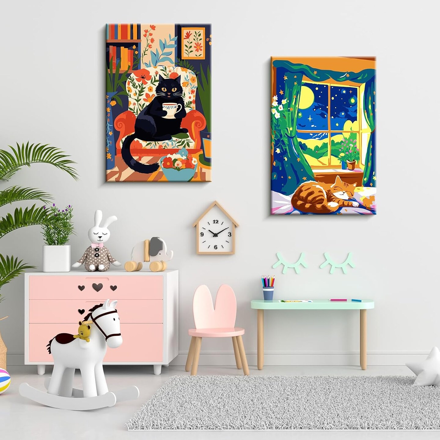 Paint By Number Framed Black Cat Kit for Adults – Small DIY Acrylic Painting Canvas Set, Coffee Kitty Wall Art Decor, 8x12 Inch