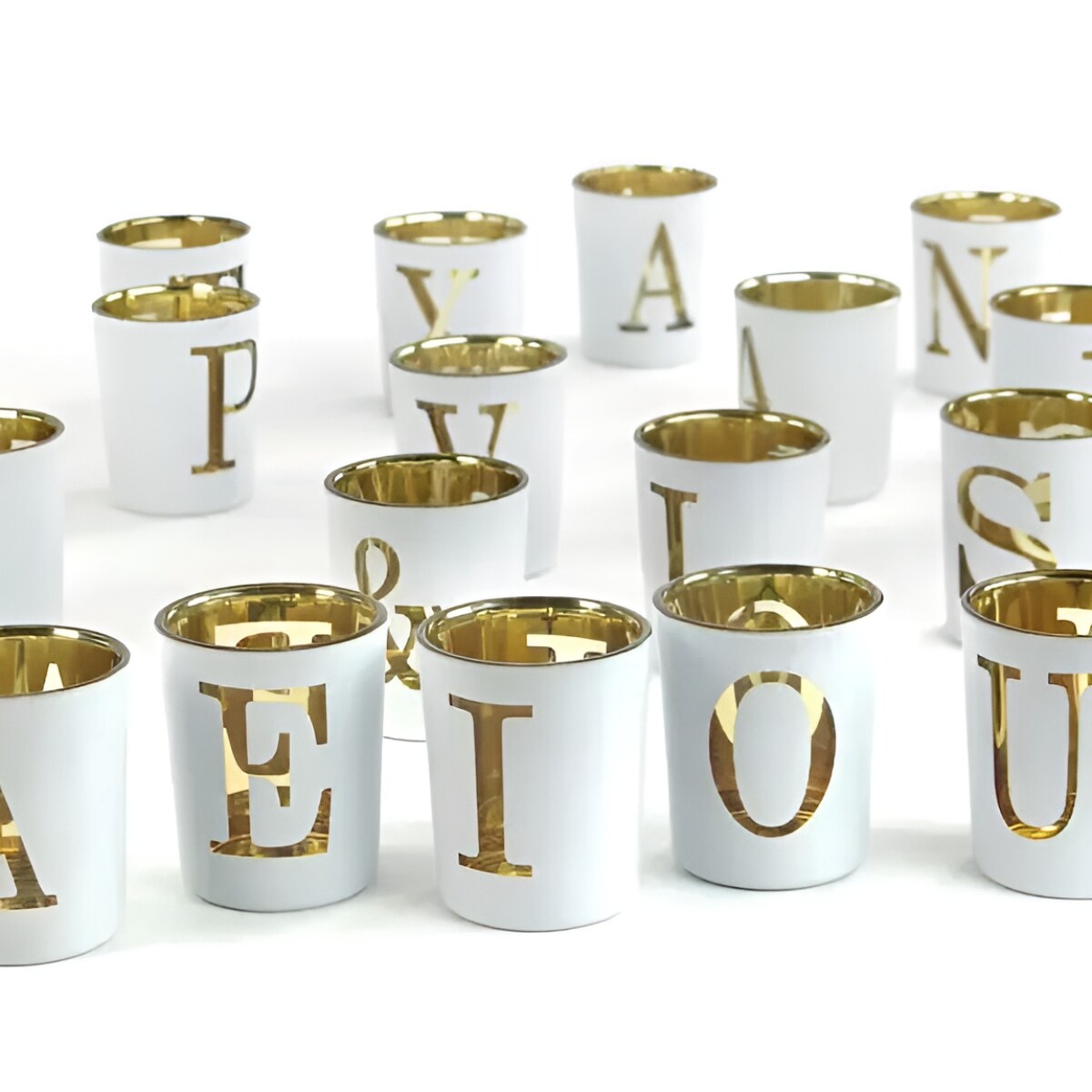 Alphabet Votive Candle Holders White Gold Glass Decor for Events Display