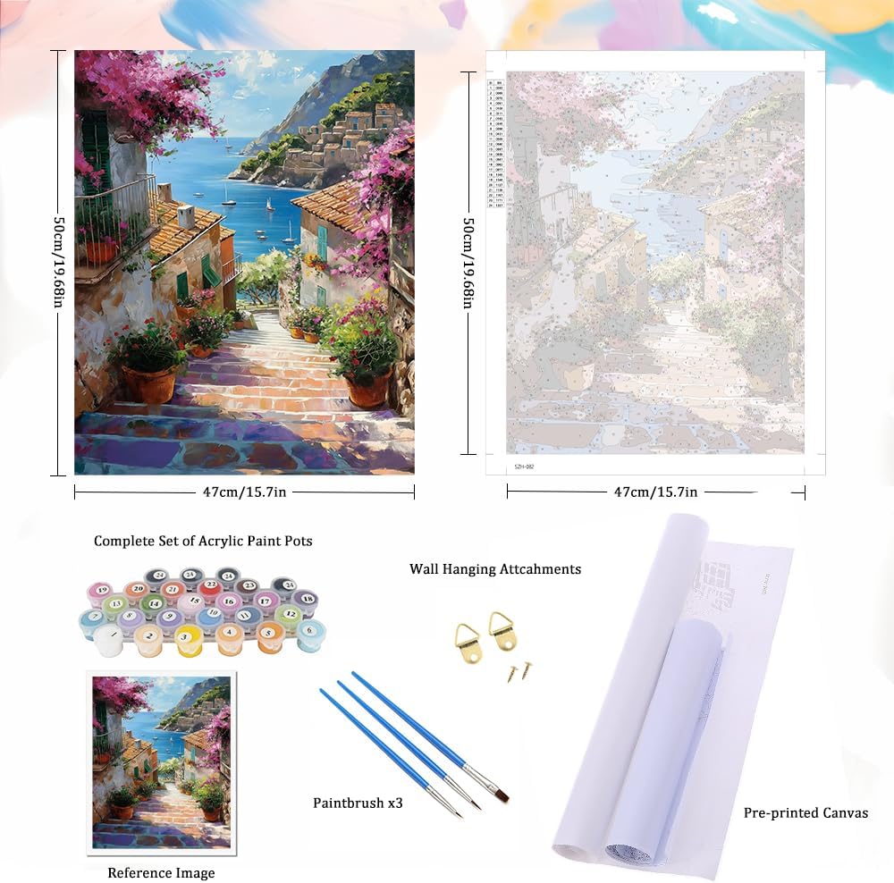 Paint By Number Kits for Adults Beginners & Kids – Town Scenery DIY Acrylic Paint by Numbers on Canvas, Easy Landscape Art Kit for Home Decor & Gift, 16x20 Inch