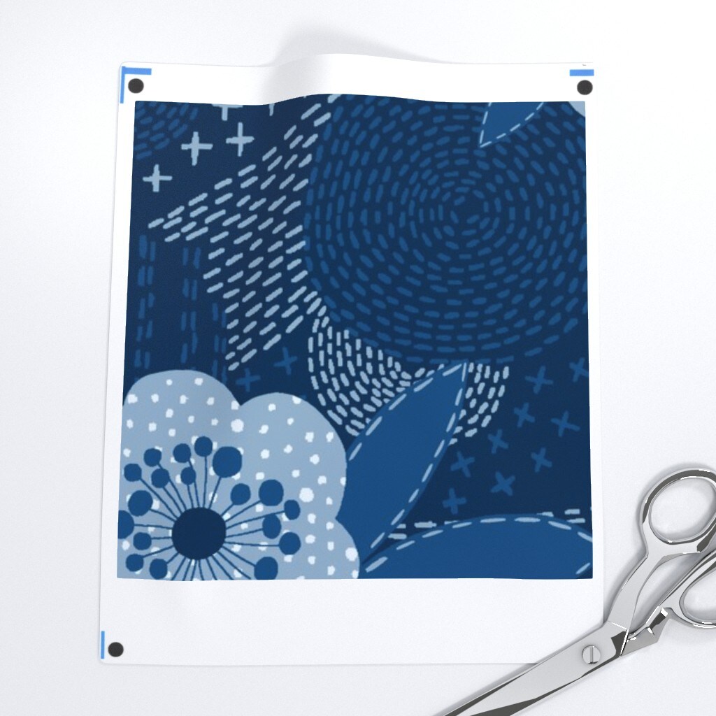 Blue Sashiko Hippie Bohemian Denim Peace Sign Japanese Inspired Custom Printed Fabric by Spoonflower Various Fabrics by the Yard or Fat Quarter