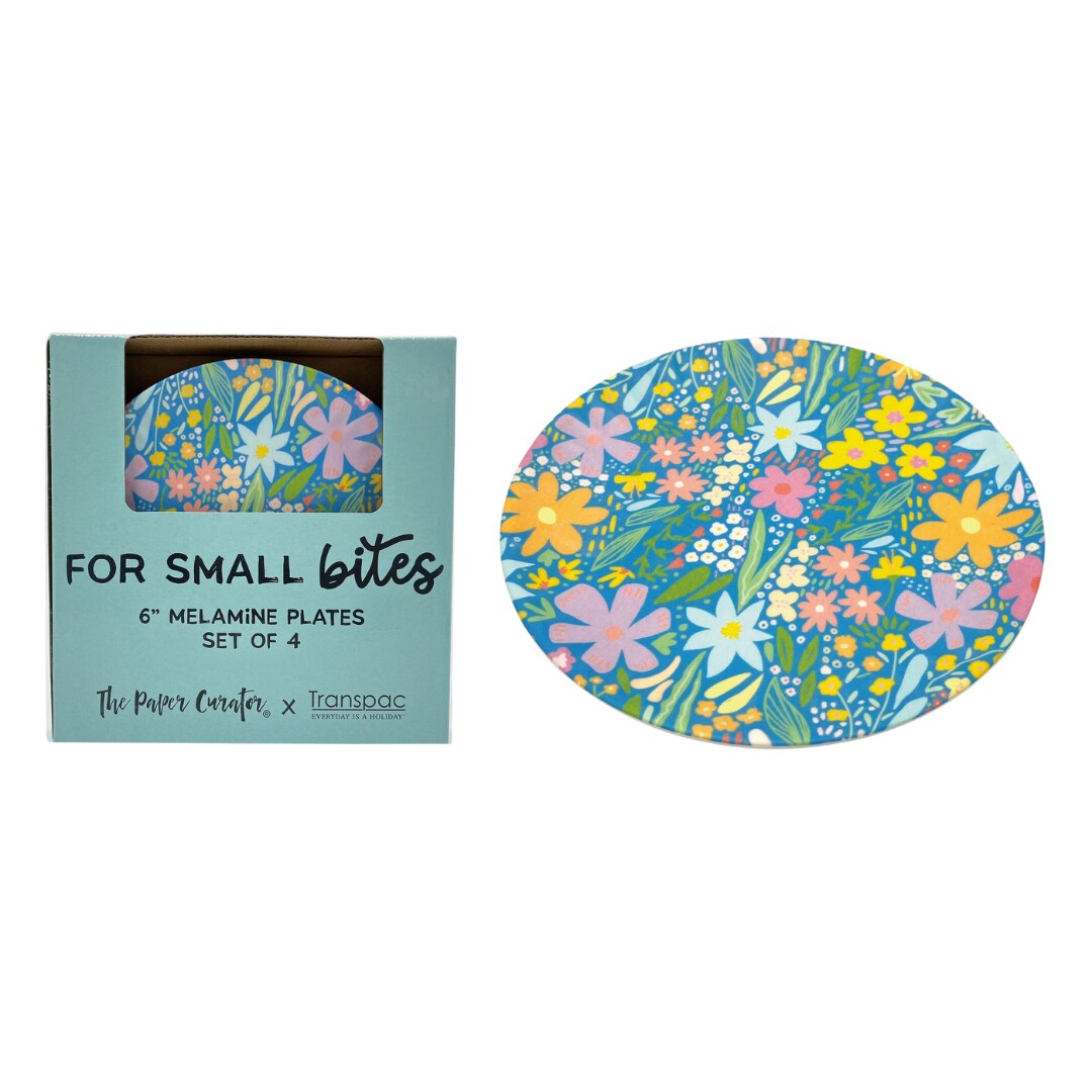 Transpac Set of 4 Floral Melamine Appetizer Plates Spring Home Decor Dining Essentials