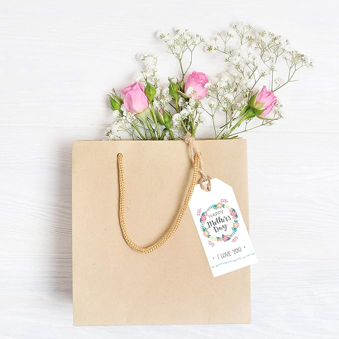 120 Pcs Mother's Day Hanging Gift Tags - 8 Floral Designs with "Best Mom Ever" & "Love You Mom" - Includes 65.6ft Twine for DIY Crafts and Gift Wrapping