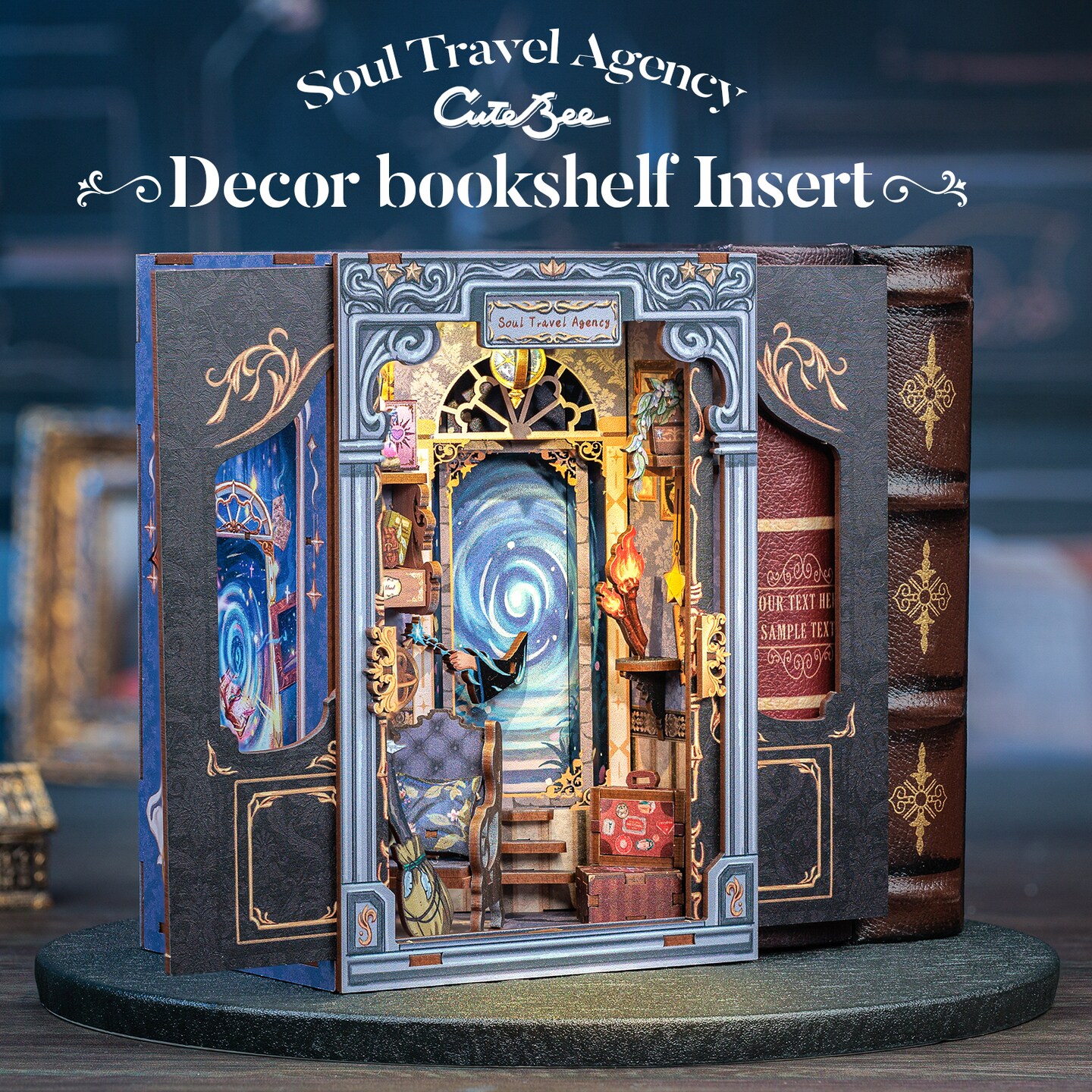 CUTEBEE Book Nook Kit Soul Travel Agency DIY Miniature House Shelf Insert Decor Diorama Kit