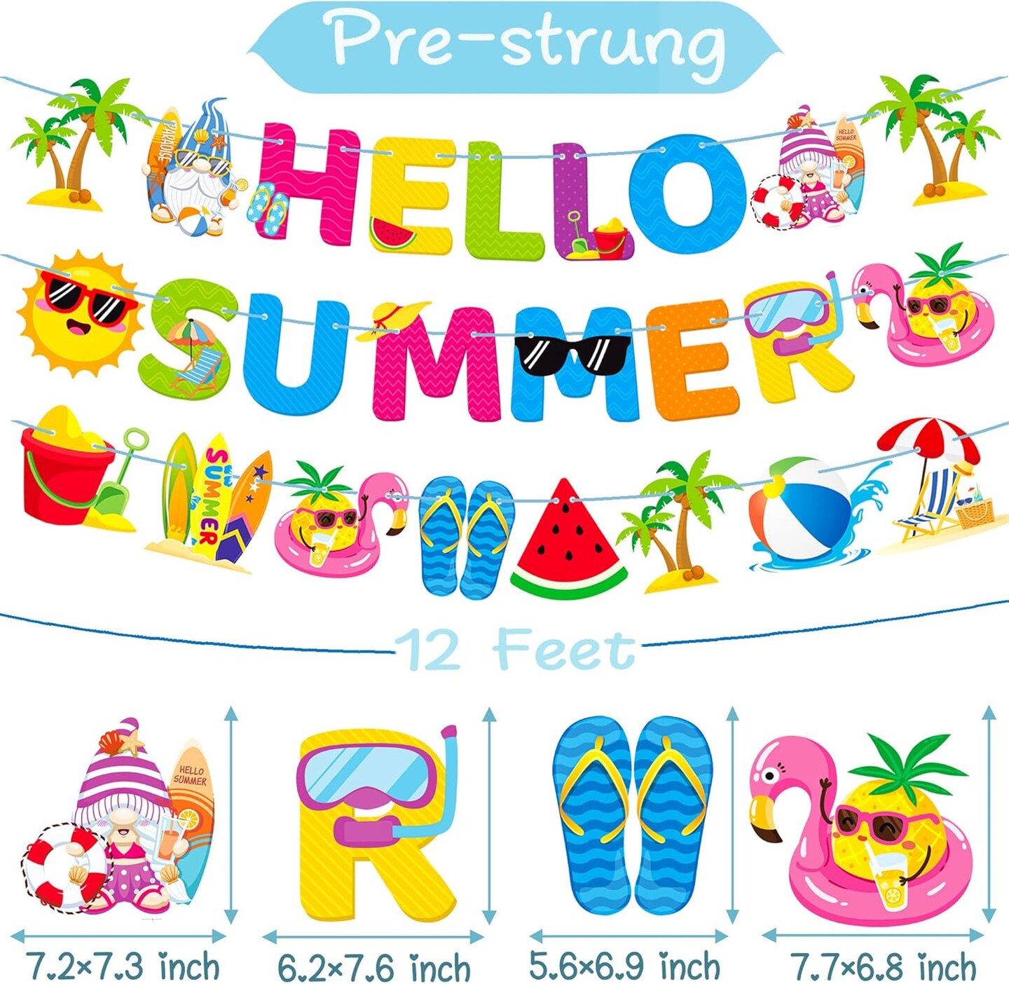 Hello Summer Banner Set – 3PCS Summer Pool & Beach Party Decorations, Hawaiian Luau Party Supplies, Summer Celebration Backdrop Banners