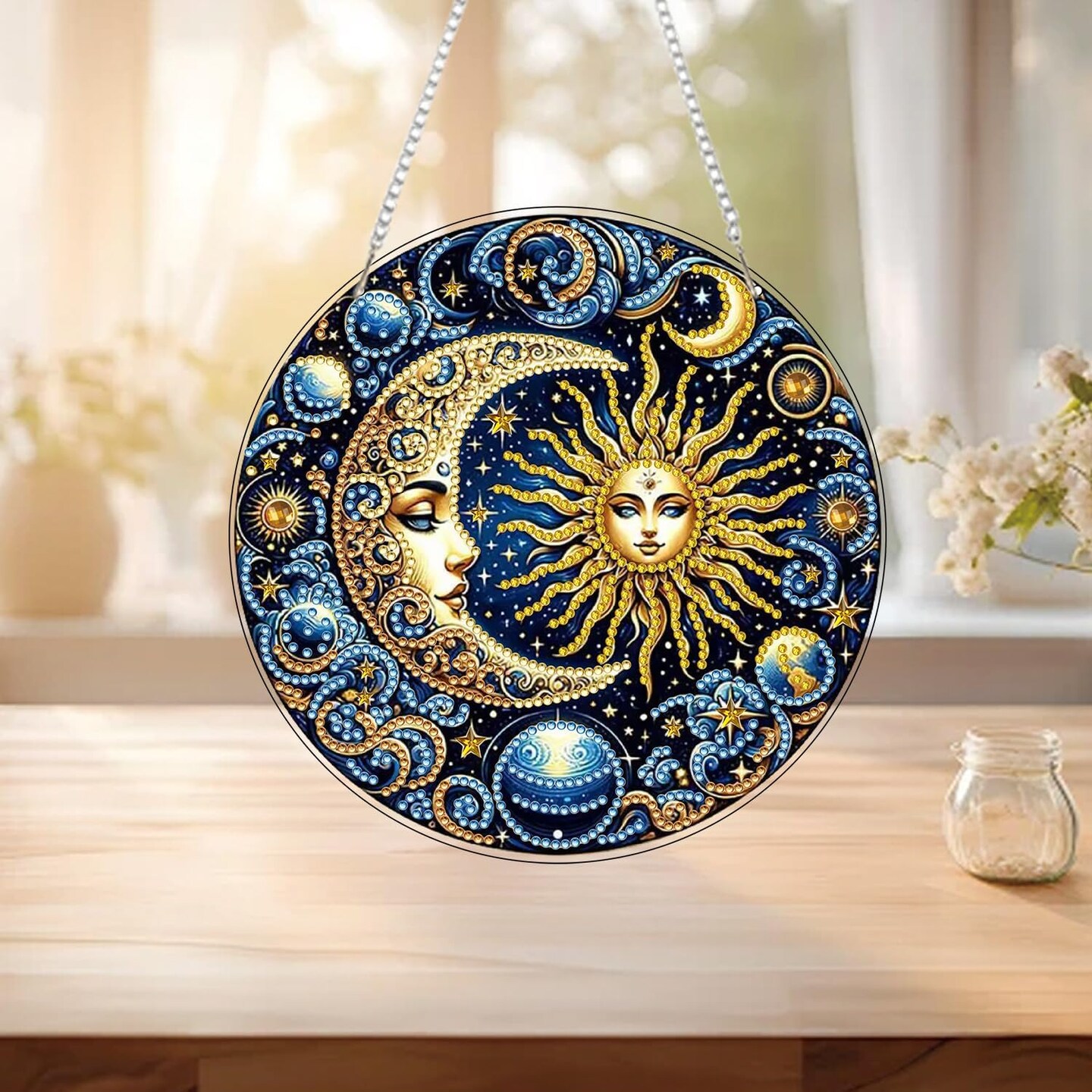Sun and Moon 5D Diamond Art Hanging Kit – Double-Sided Special-Shaped Rhinestone DIY Acrylic Pendant, Home & Garden Wall Ornament for Adults