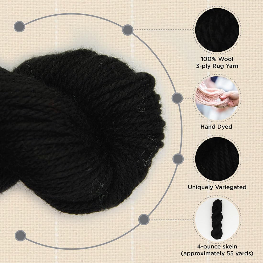 The Oxford Company Violet Jane 100% Solid Worsted Wool Rug Yarn 4 Oz. Skein (approx. 131 yds)