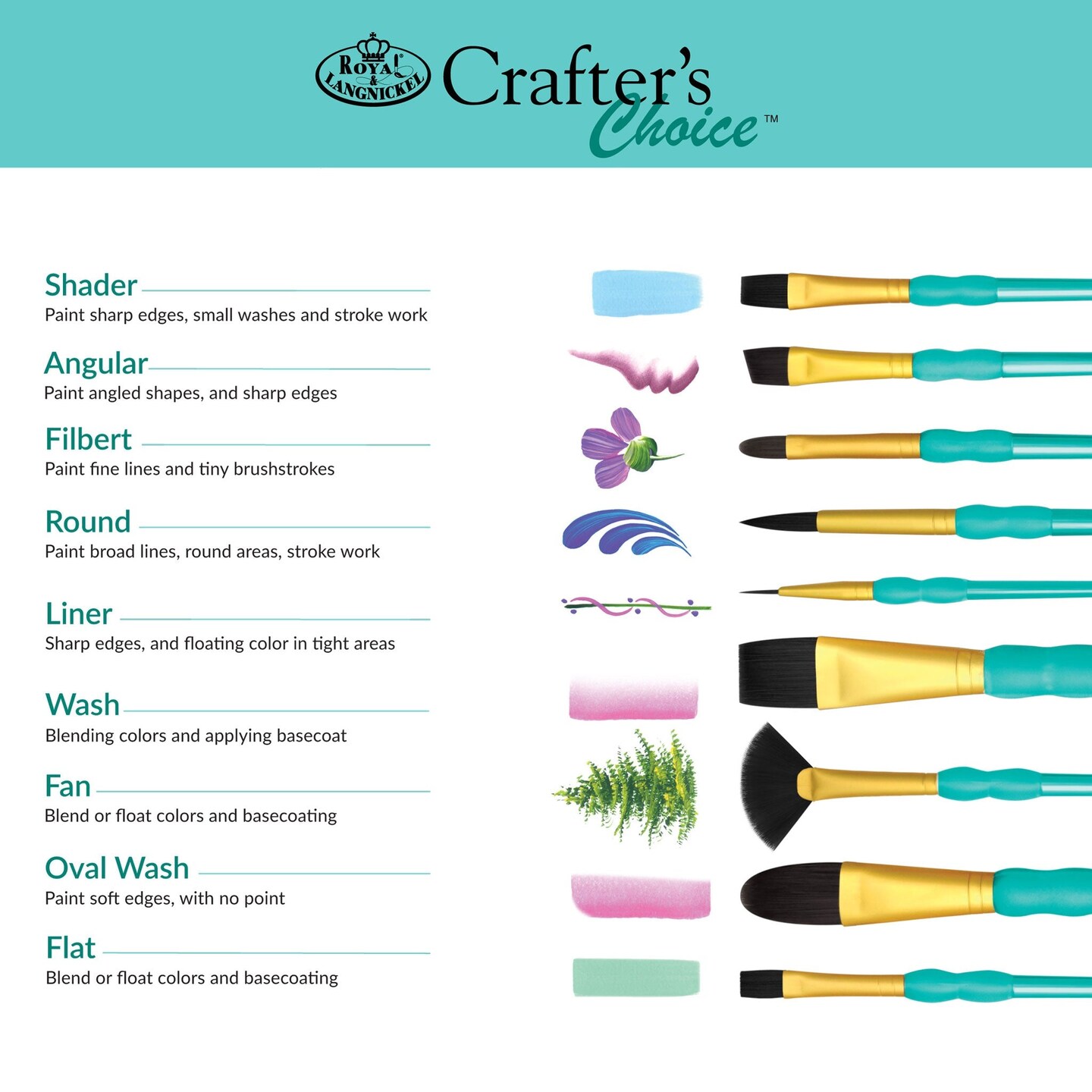RCC 251 | Crafter's Choice™ 4pc Black Taklon Filbert Brush Set