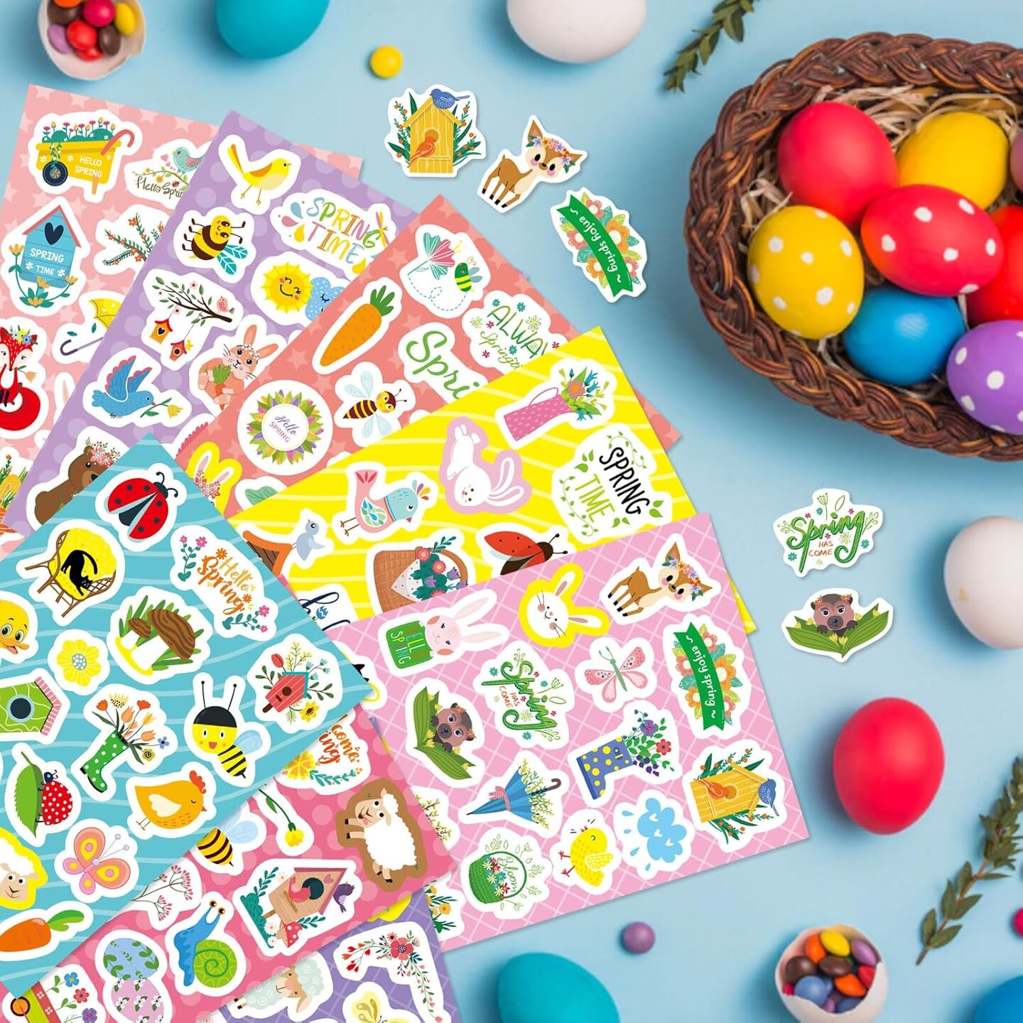 24 Sheets Spring Stickers for Kids – Butterfly, Flower, Bug & Animal Spring Theme Stickers for Crafts, Water Bottles, Classroom Rewards & Party Favors