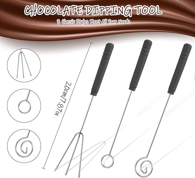 7-Piece Chocolate Dipping Tool Set – Professional Stainless Steel Candy Making Kit – Includes 1 Slotted Decorating Spoon & 6 Fondue Forks – Precision Culinary Dipping Tools for Truffles, Fruits & Pralines