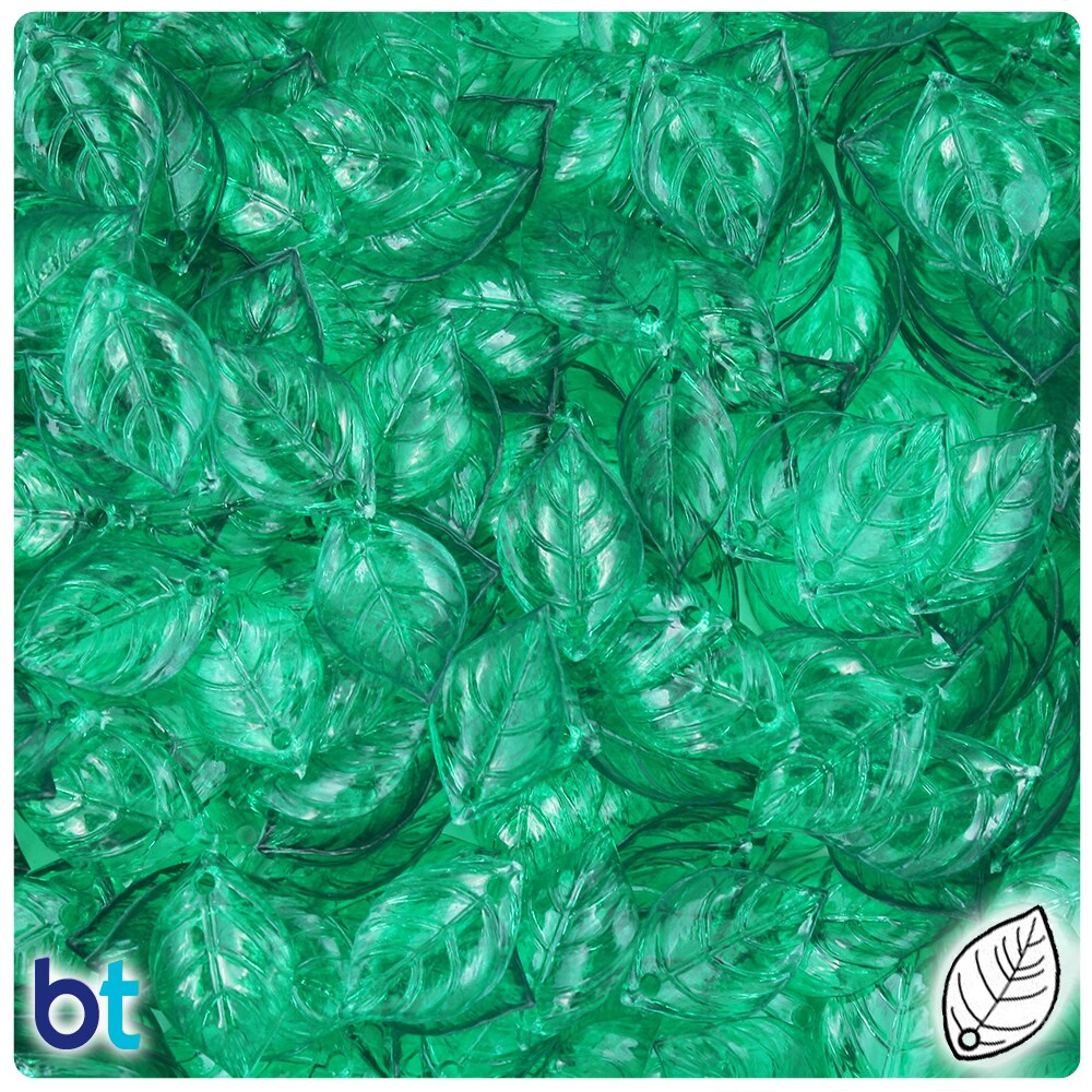 BeadTin Forest Green Transparent 15mm Plastic Dogwood Leaves (100pcs)