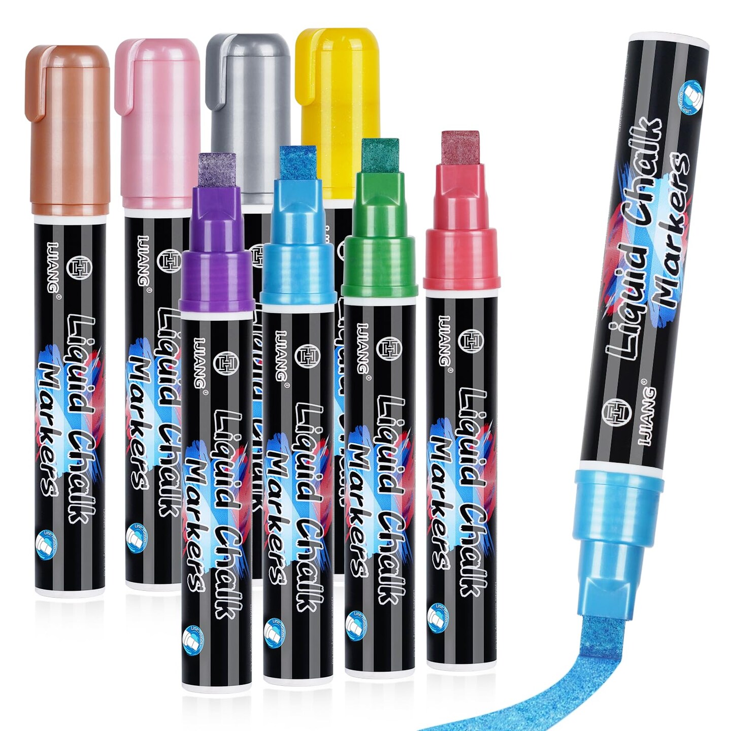 Chalk Markers for Car Glass Washable, Metallic Liquid Chalk Marker Dry & Wet-Erasable 10 MM 3-in-1 Tip Chalkboard Markers Non-Toxic Dust Free 8 Color Chalk Pens Windows Mirrors Glass
