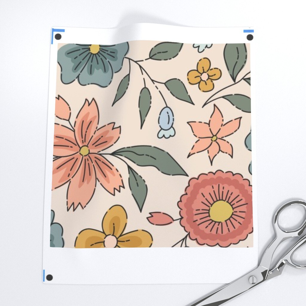 Cottagecore Garden Floral Botanical Traditional Classic Girly Block Print Pink Peach Yellow Blue Green Large Scale Modern Farmhouse Prairie Custom Printed Fabric by Spoonflower Various Fabrics by the Yard or Fat Quarter
