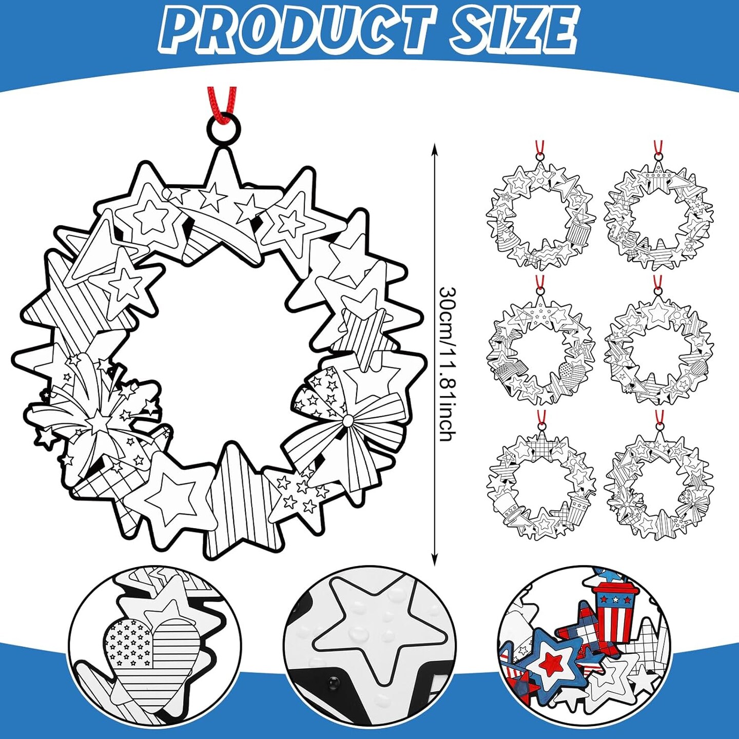 30-Piece Color Your Own Patriotic Wreath DIY Kit – Funny Fourth of July Crafts for Independence Day, Memorial Day, Holiday Party, and Home Activities