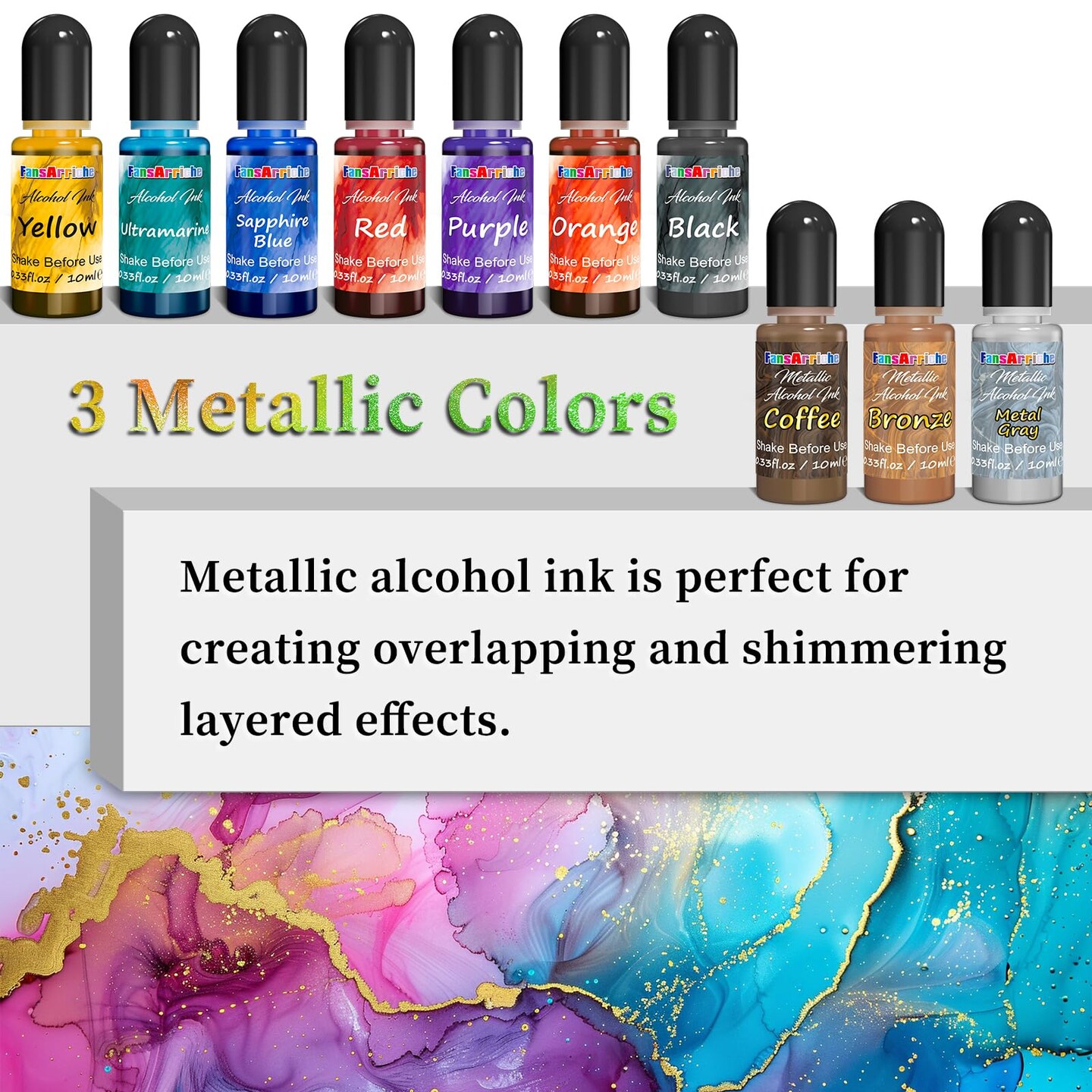 Alcohol Inks for Resin, 16 Colors High Concentrated Alcohol Ink Set for Epoxy Resin, Alcohol-Based Resin Ink for Coasters, Fluid Painting Crafts, Tumbler Making, 10 ml Each