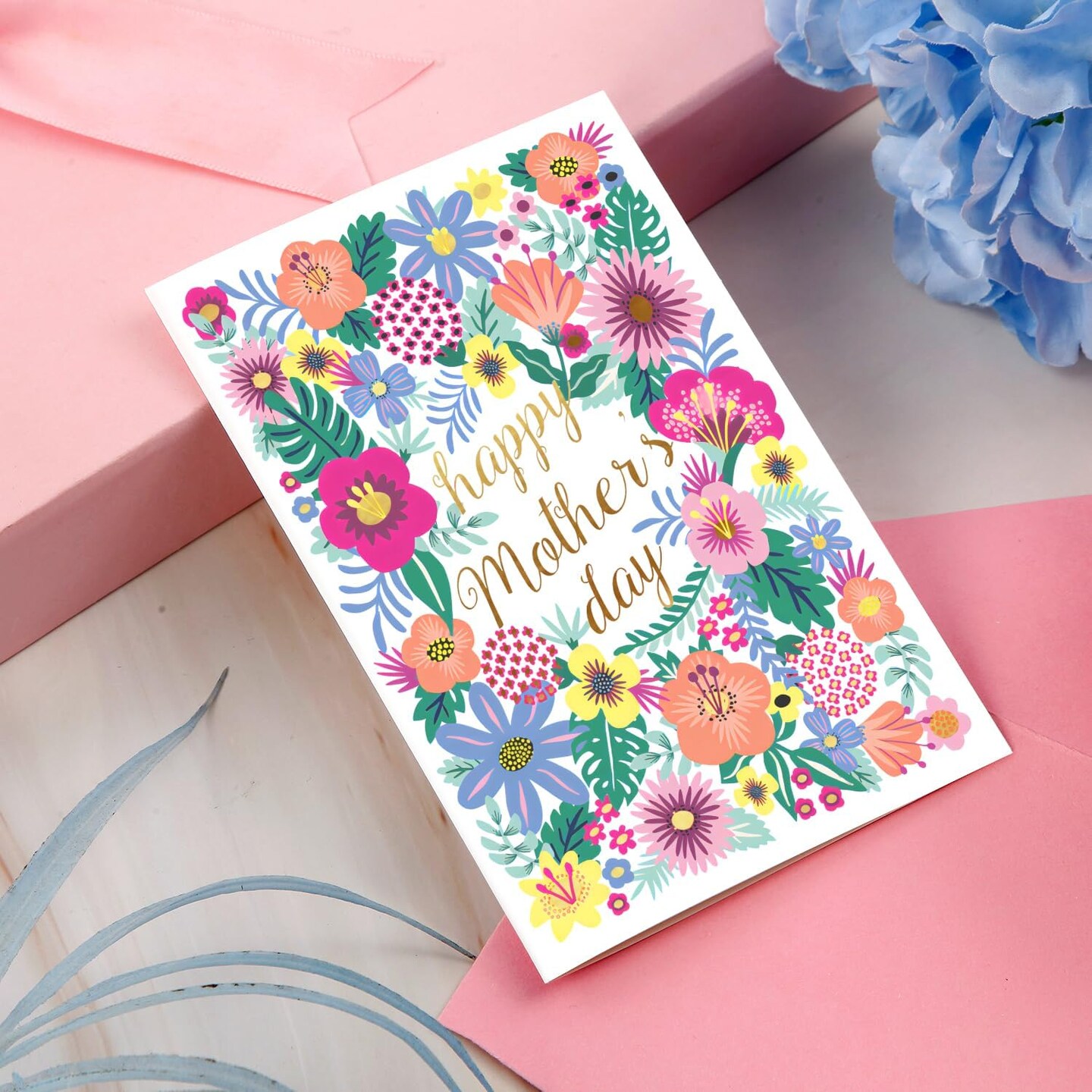 24-Piece Happy Mother's Day Greeting Cards – Gold Foil Watercolor Floral Blank Note Cards with Pink Envelopes & Stickers, Assorted Styles for Holiday, Party, and Celebration