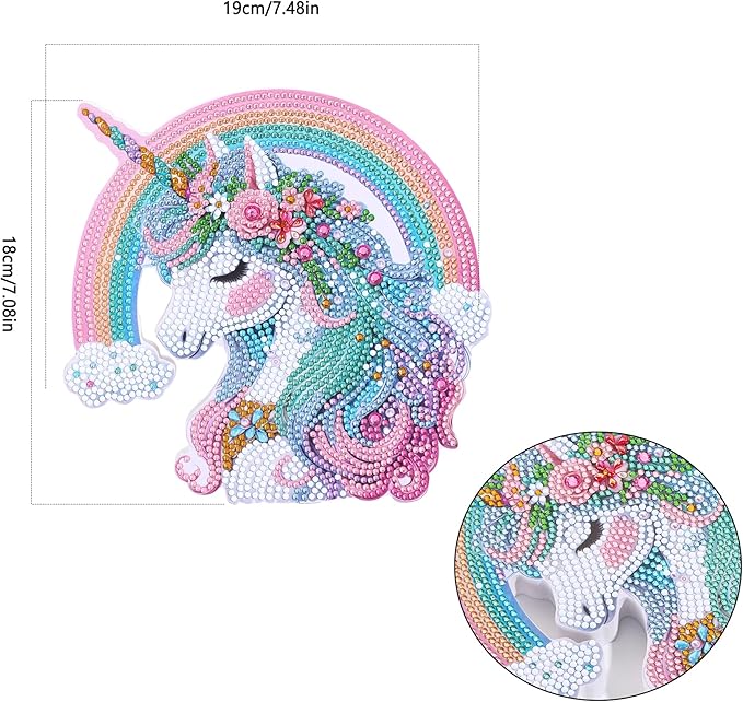 5D Unicorn Diamond Painting Ornaments Kit - Special Shaped Rhinestone Statue for Desktop - Rainbow Diamond Art Figurine Sculpture - DIY Crystal Craft Kit for Adults, Kids & Beginners