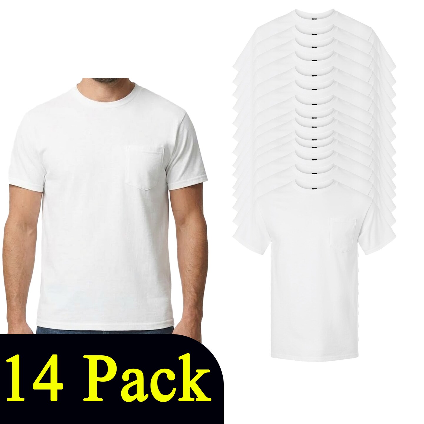 Gildan Ultra Cotton Pocket T-Shirt Craft Bundle, White Unisex Short Sleeve Crewneck Blanks for DIY Printing