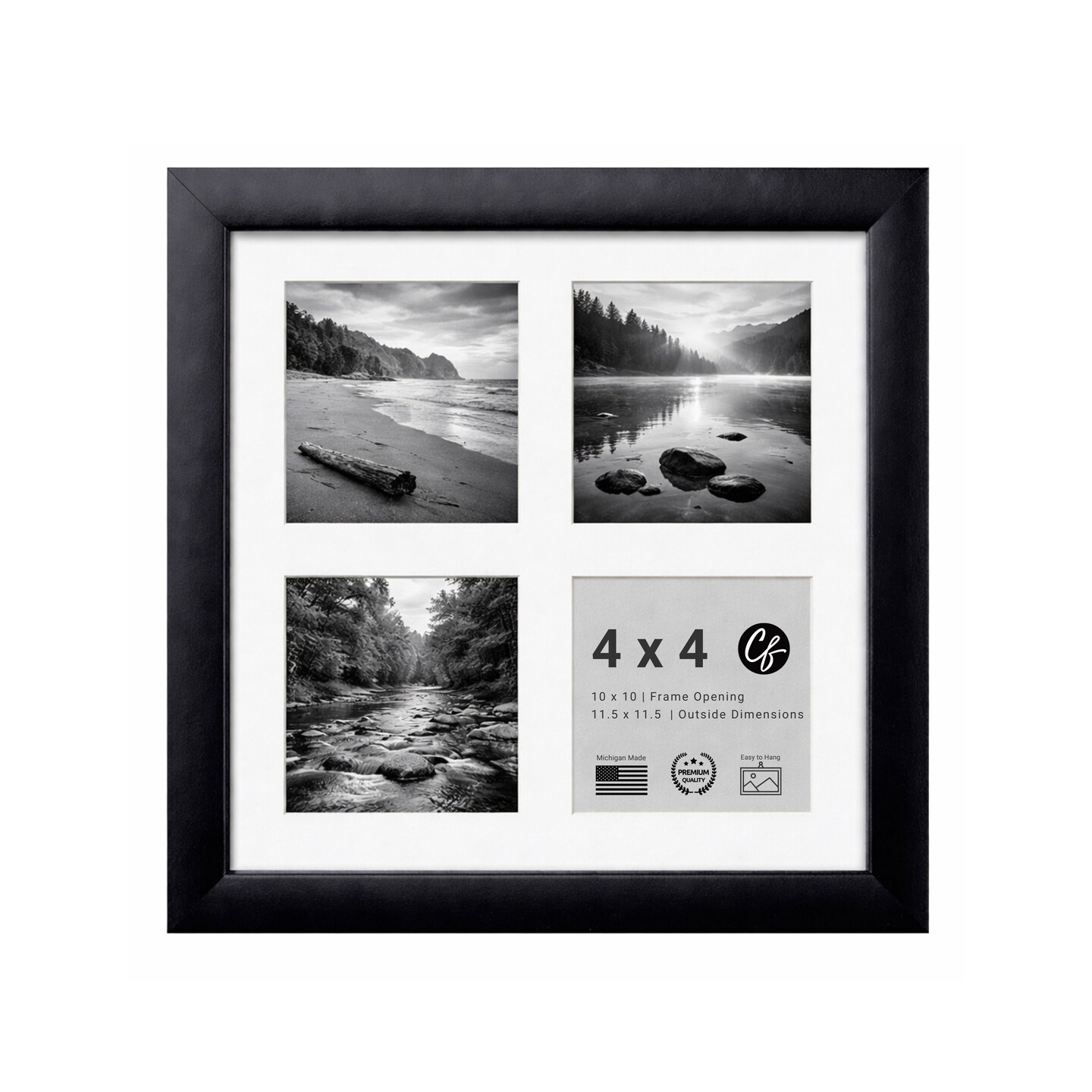 Craig Frames 10x10 matted to 4x4 Collage Picture Frame, Black