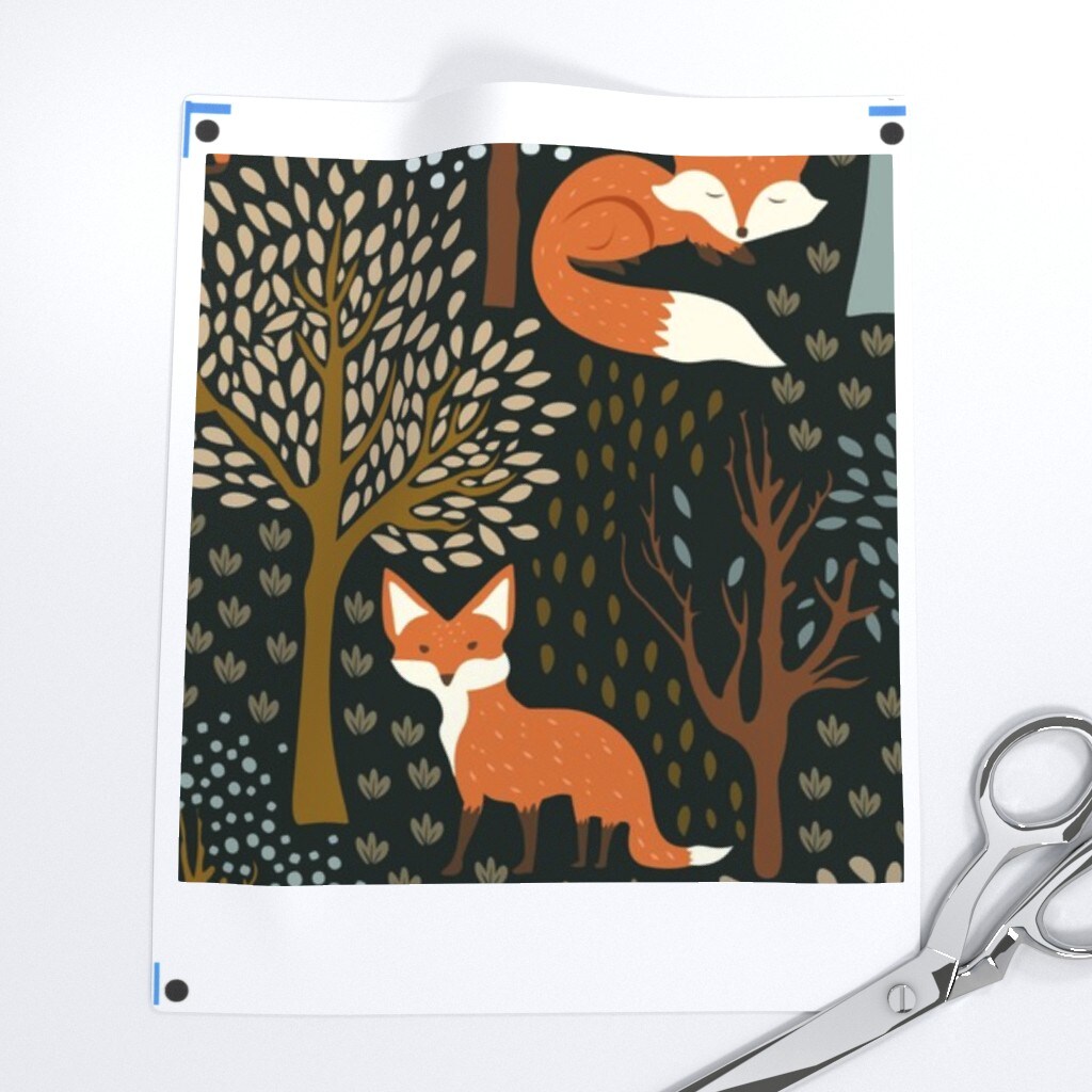 Red Fox Whimsical Woodland Autumn Fall Fox Mushroom Forest Animals Dark Green Custom Printed Fabric by Spoonflower Various Fabrics by the Yard or Fat Quarter