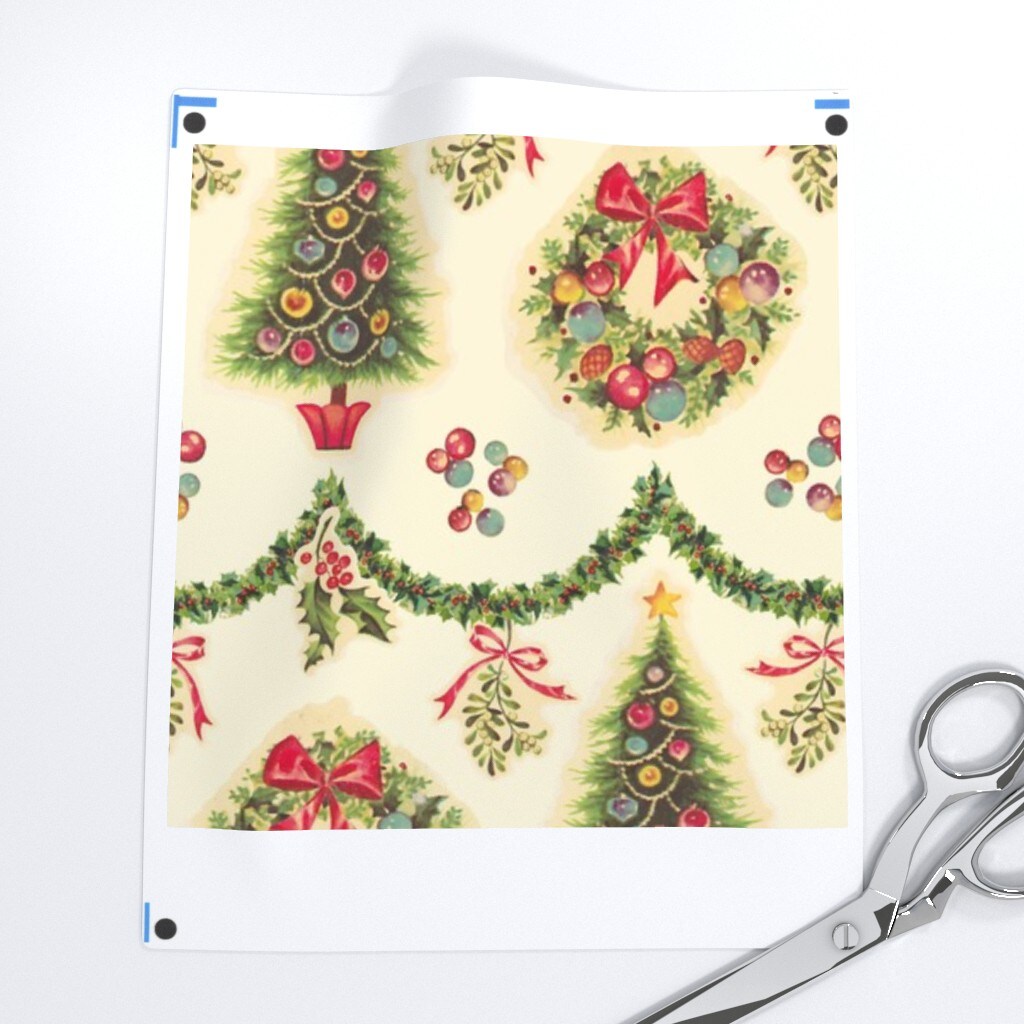 Retro Christmas Christmas Trees Holly Wreaths Vintage Inspired Nostalgic Holiday Custom Printed Fabric by Spoonflower Various Fabrics by the Yard or Fat Quarter