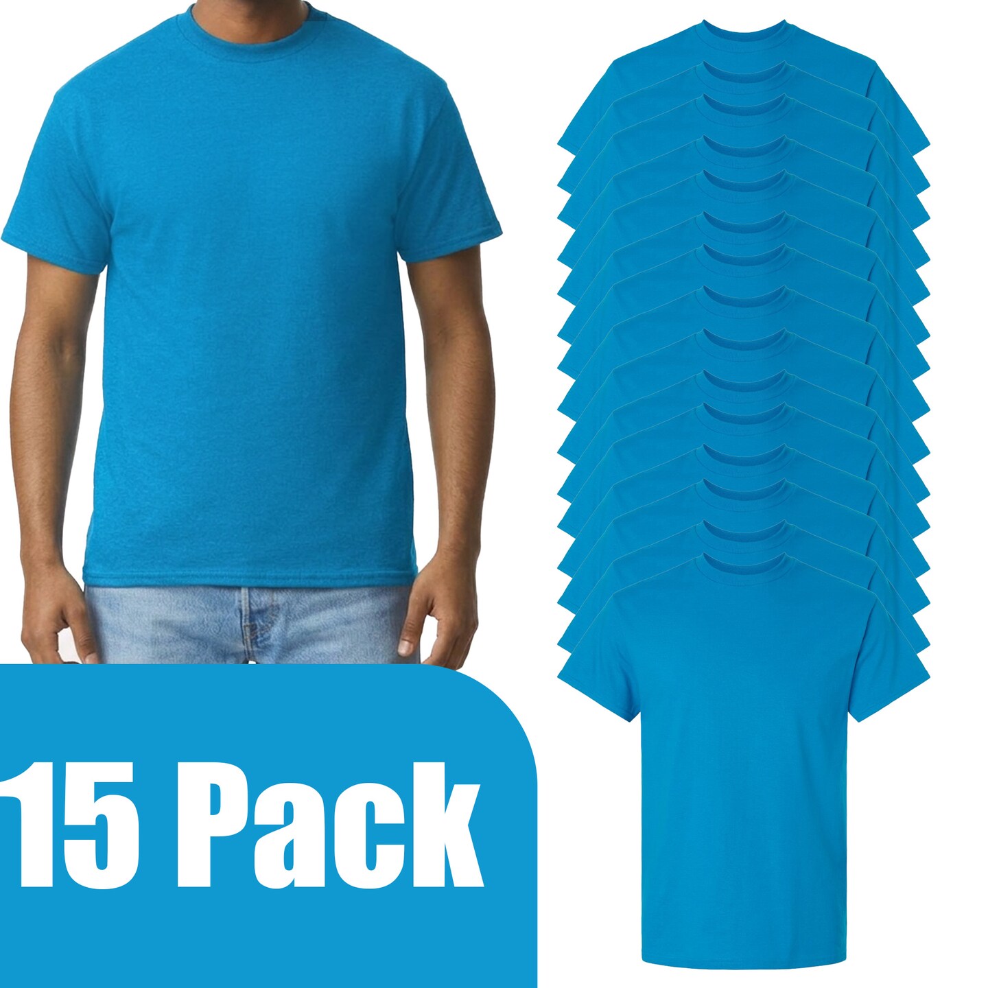 Gildan Men's Ultra Cotton Short Sleeve T-Shirt Craft Bundle for DIY Printing, Sapphire, 3–15 Pack