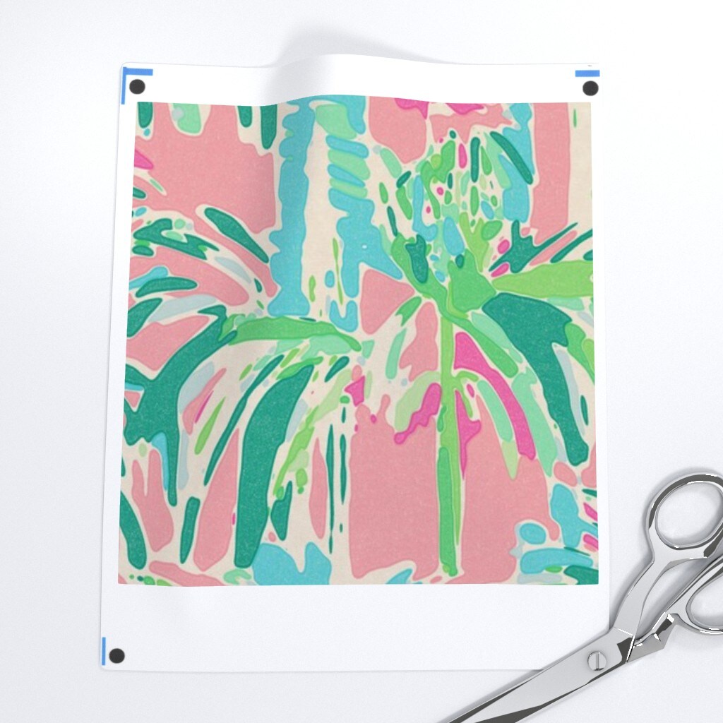 Abstract Botanical Green Pink Aqua Coastal Beach Trees Seaside Retro Island Custom Printed Fabric by Spoonflower Various Fabrics by the Yard or Fat Quarter