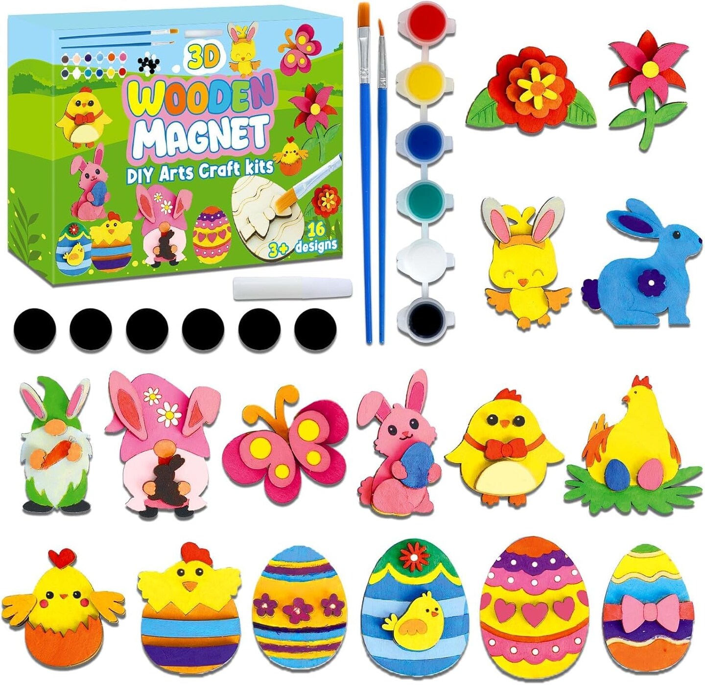16 Sets Easter Spring Wooden Magnets