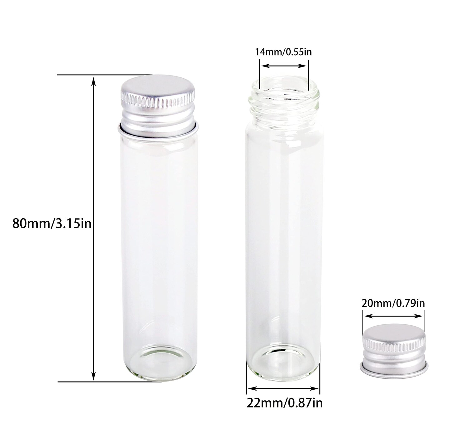 24 Glass Small Bottles 20ml Mini Jars with Screwed Metal Lids Clear Tiny Vials Aluminium Top Caps Sealed Storing Jewelry Beads Miniature Sample Bottle Wedding Favors Art Crafts DIY Decor