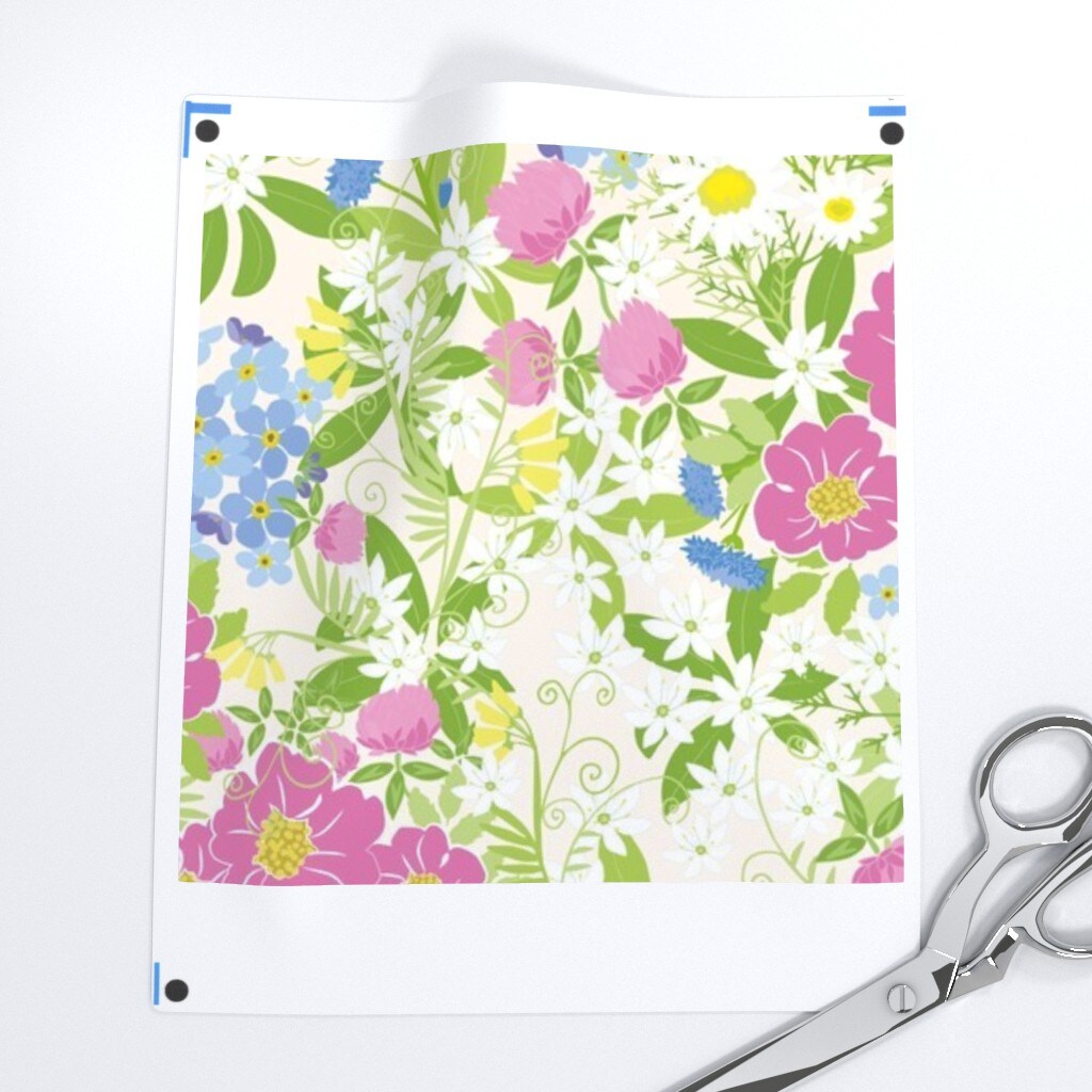 Cottagecore Forget Me Not Meadow Flowers Spring Wild Daisy Botanical Custom Printed Fabric by Spoonflower Various Fabrics by the Yard or Fat Quarter