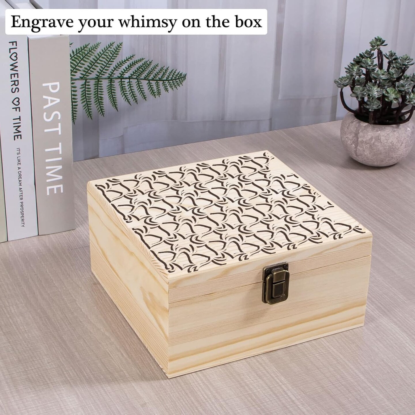 Unfinished Wooden Storage Box with Hinged Lid and Front Clasp, 7.7&#x27;&#x27; x 7.7&#x27;&#x27; x 3.9&#x27;&#x27; Keepsake Box, Rustic Wood Gift Boxes for Jewelry, Art Hobbies and DIY lovers