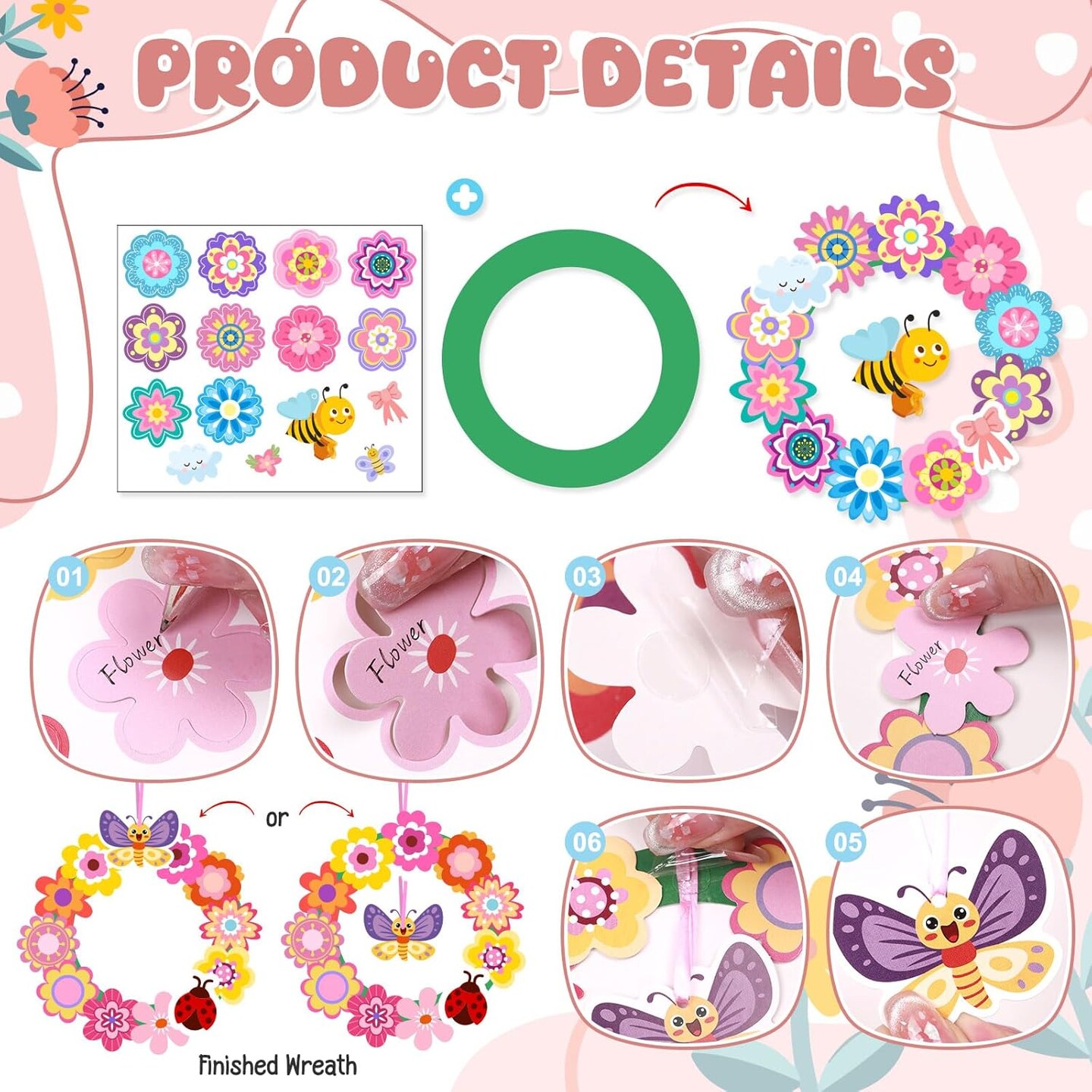 25Sets Spring Wreath Craft Kits DIY Wreath Hanging Ornaments DIY Bee Pattern Crafts