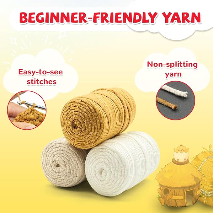 Crochet Kit for Beginners with Step-by-Step Video Tutorials, Starter Crochet Chickens Amigurumi Kit for Teens & Women - Easy DIY Handcraft Knitting Animal Kit - Learn to Crocheting (3 Chickens)