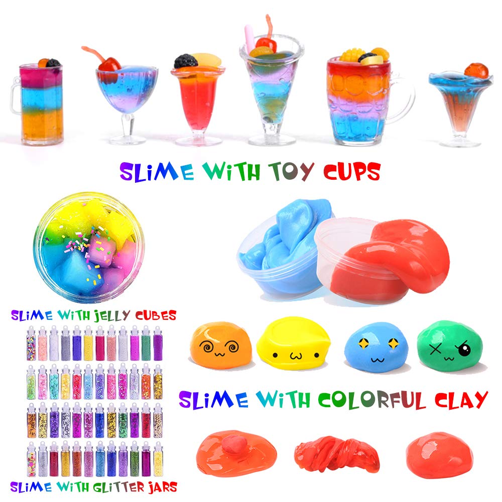 Slime Supplies Kit, 135 Pack Slime Making Kit 30 Crystal Slime, Glitter Jars, Charms, Sugar Paper, Foam Beads, Fishbowl Beads, Toy Cups, Slices, Air Dry Clay and Tools for Kids Girls by WINLIP
