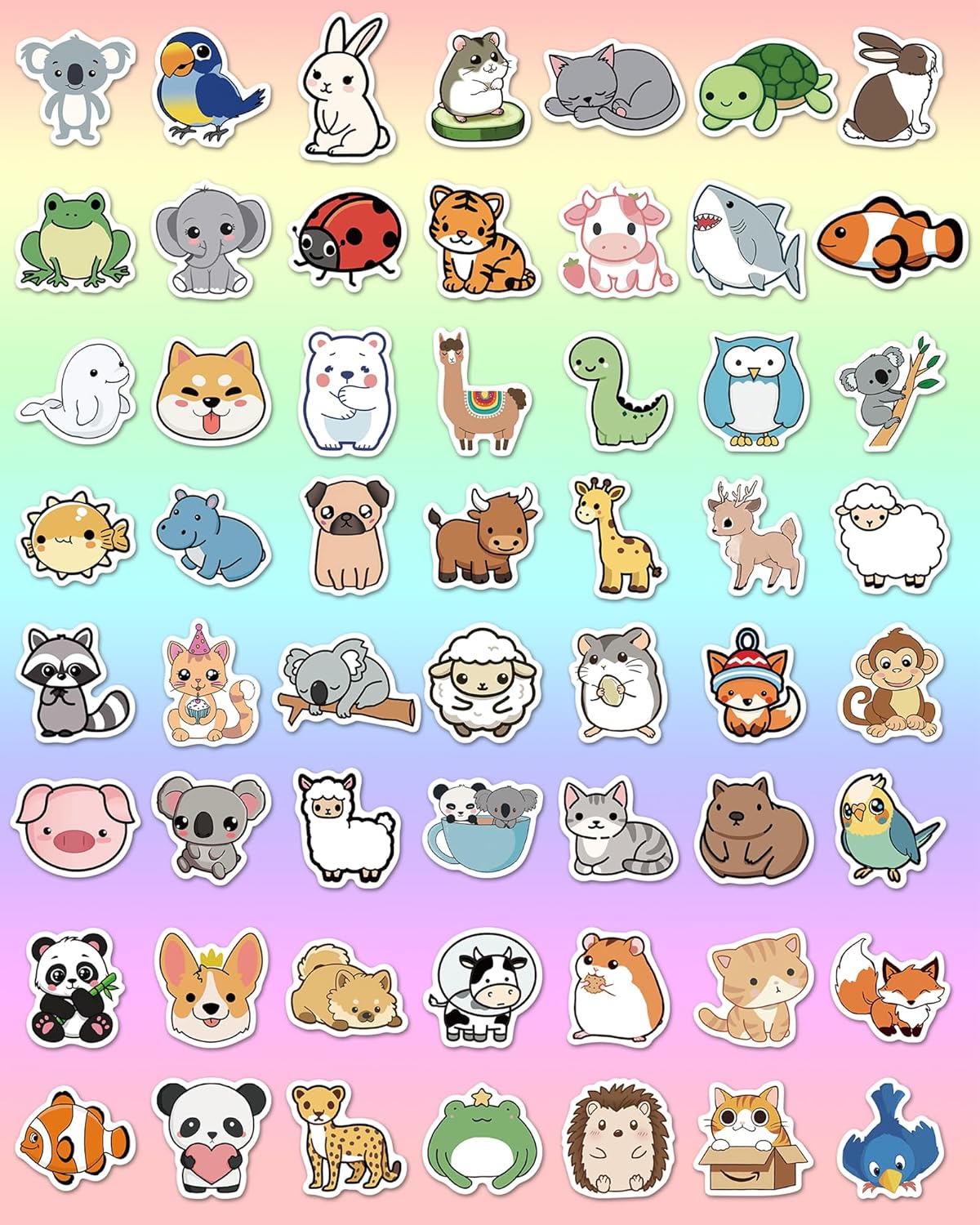 100PCS Cute Animal Stickers Pack for Kids – Waterproof Vinyl Water Bottle & Laptop Stickers for Classroom Rewards, Party Favors & School Prizes